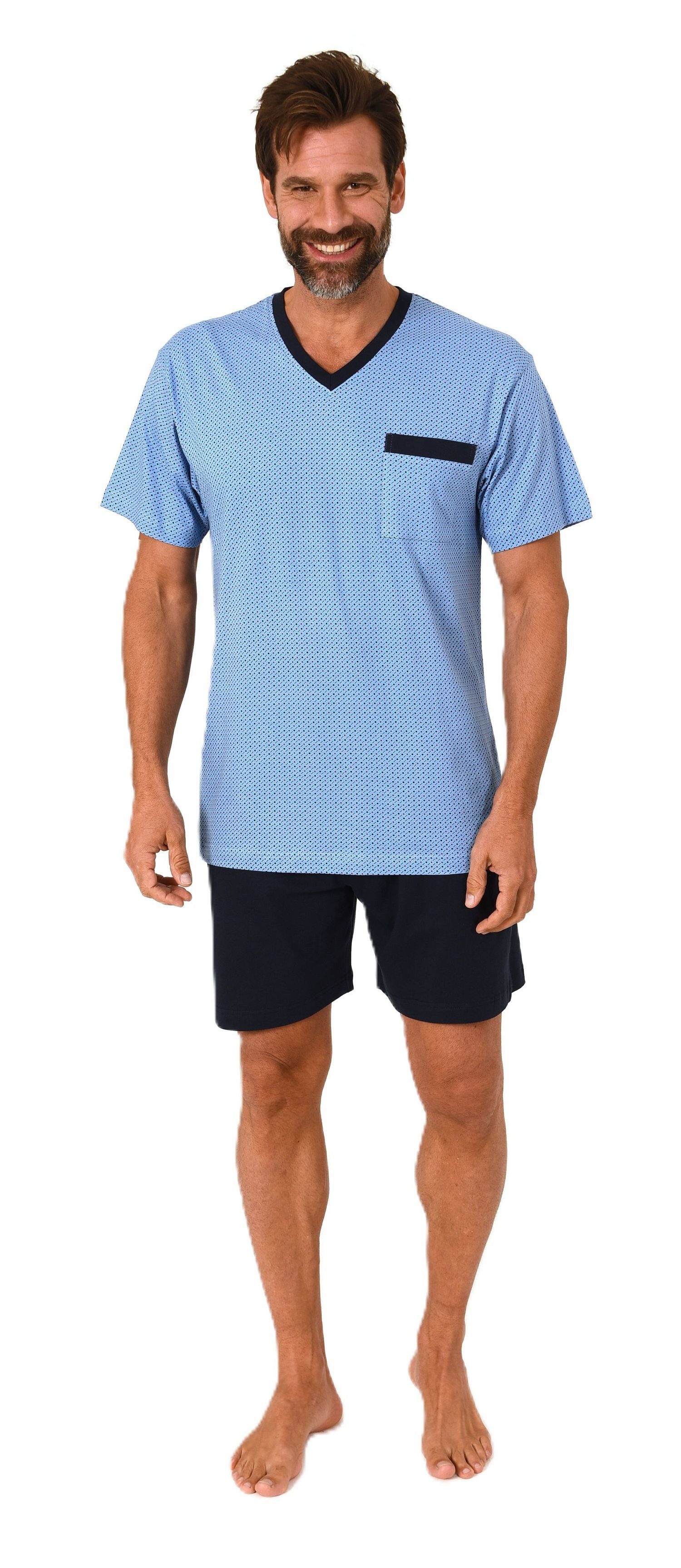 Normann Pyjama Normann Herren kurzarm Schlafanzug Shorty Pyjama mit V-Hals günstig online kaufen