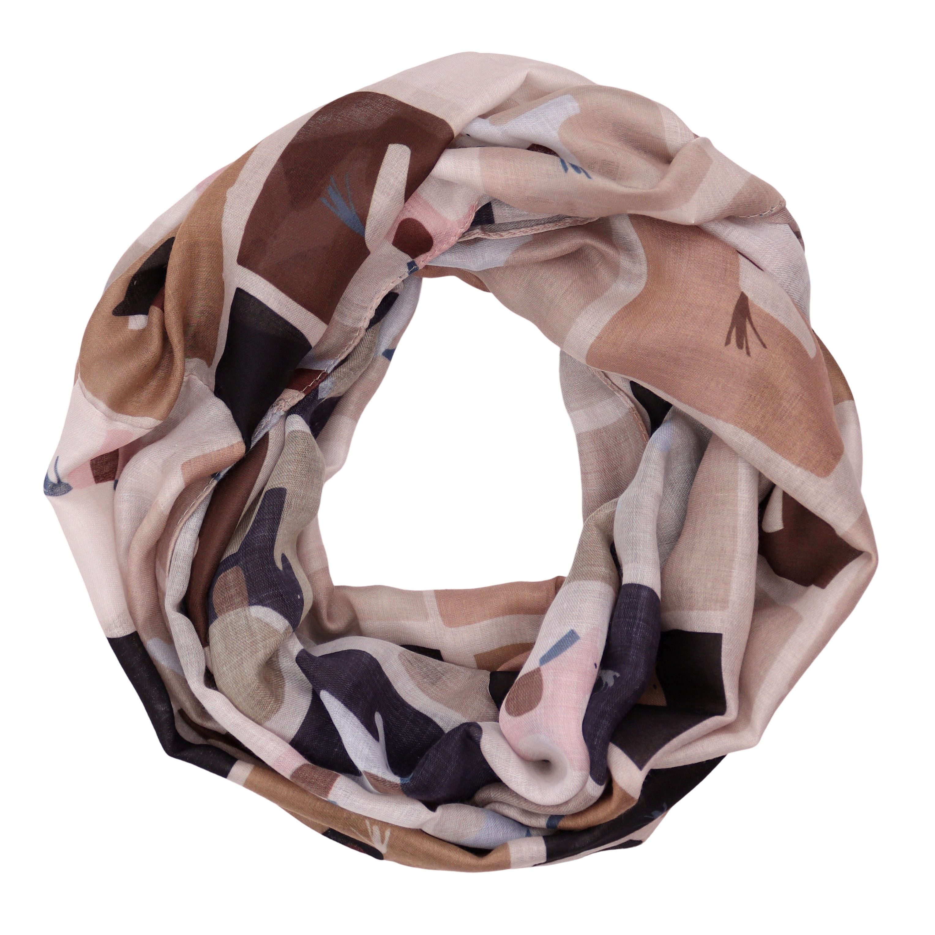 MIRROSI Loop Damen Schal Weich aus 100% Viskose Groß, Schlauchschal, Pferd-Print, (ca.60x80cm, zweimal um den Hals wickelbar), Damen Halstuch Stola ideal für Frühling,Sommer, Herbst oder Winter