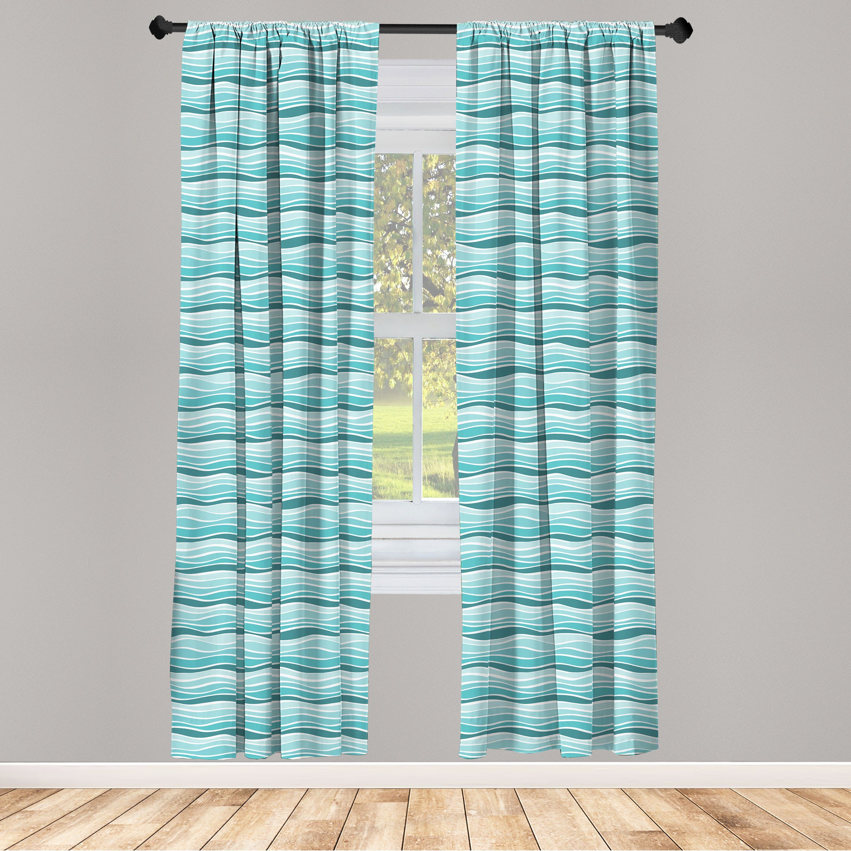Gardine Vorhang für Wohnzimmer Schlafzimmer Dekor, Aquatic Horizontal Waves Abakuhaus, Microfaser, Abstrakt