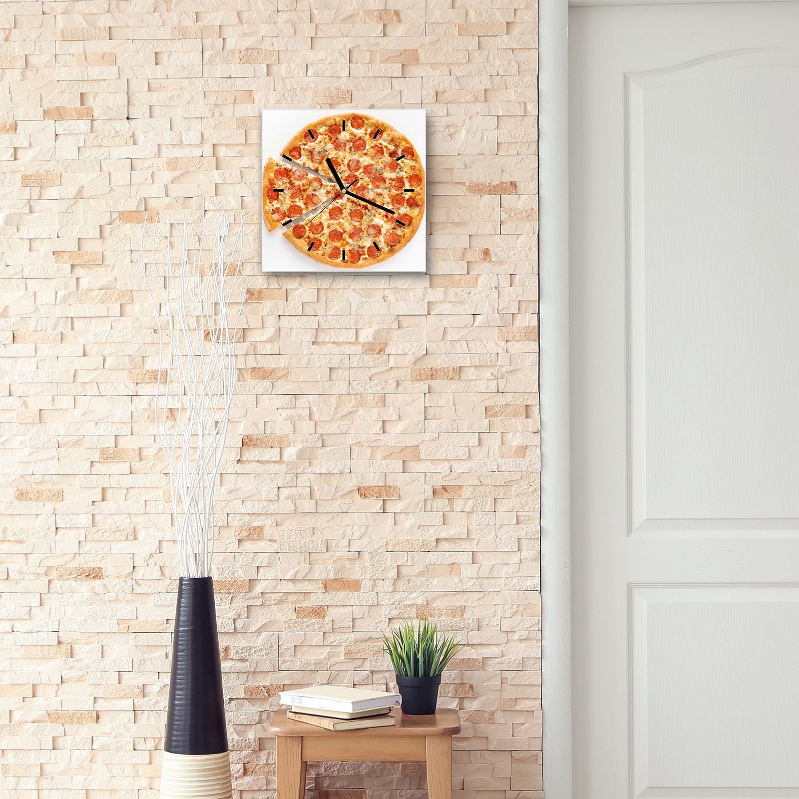 Pizza Motiv cm Größe Wanduhr Wanduhr Wandkunst mit x 30 Gute 30 Primedeco Glasuhr