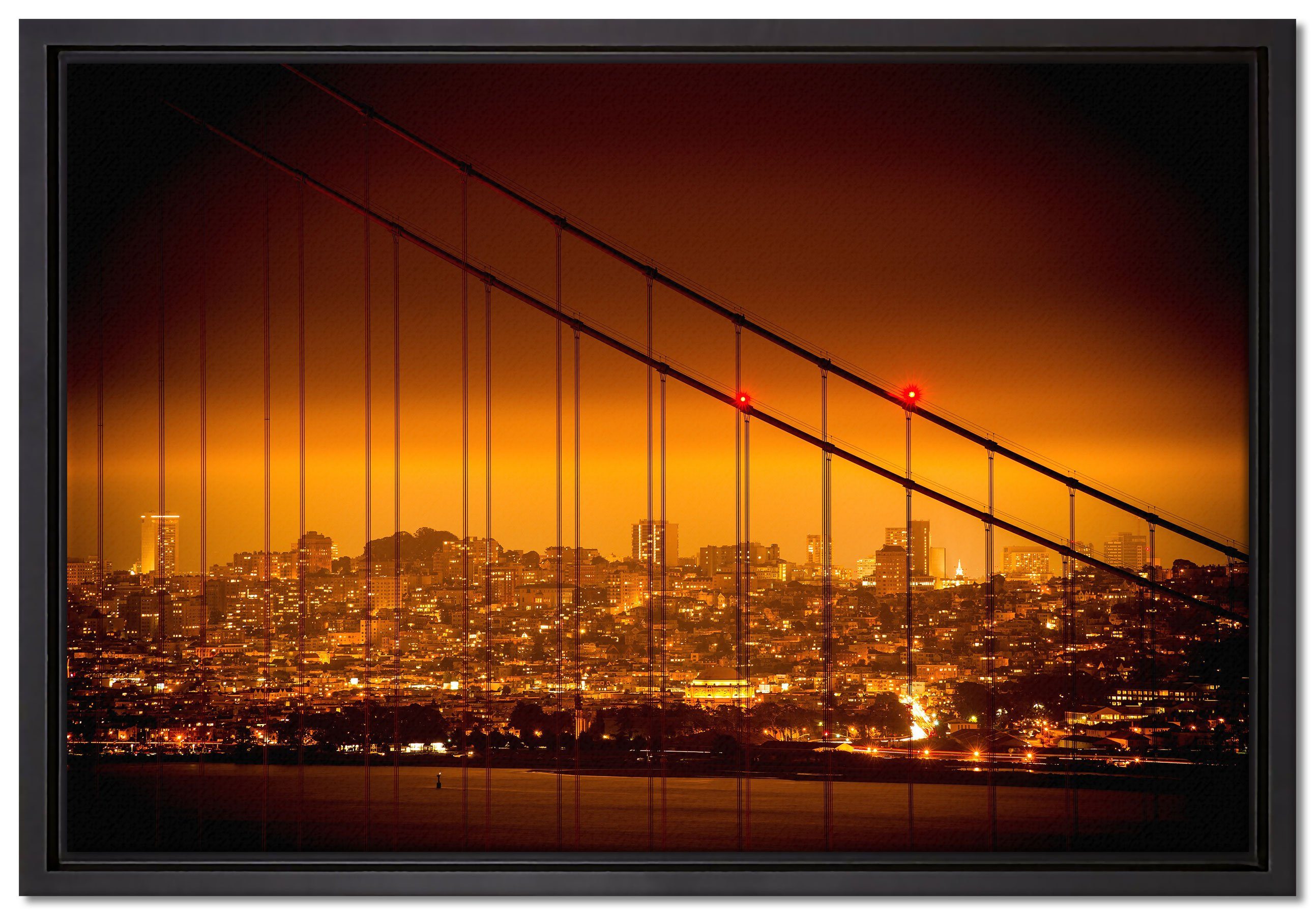 Pixxprint Leinwandbild San Francisco Skyline, Wanddekoration (1 St), Leinwandbild fertig bespannt, in einem Schattenfugen-Bilderrahmen gefasst, inkl. Zackenaufhänger