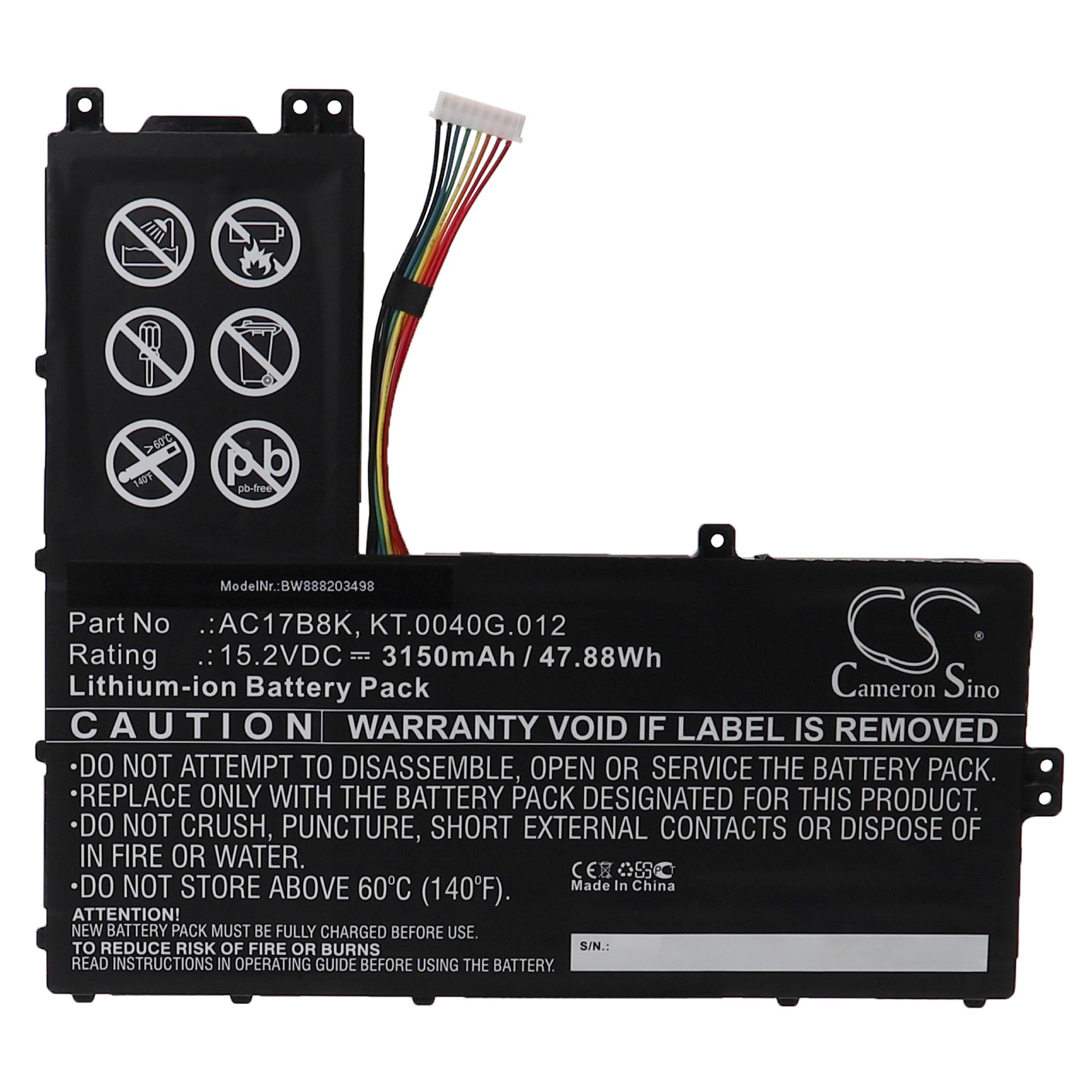 vhbw Akku Ersatz für Acer AC17B8K, KT.0040G.012, 4ICP5/57/81 für Notebook / Laptop-Akku Akku Li-Ion 3150 mAh (15,2 V, 1 St), Leistungsfähiger Austausch-Akku für Notebook, Wiederaufladbar, Jede