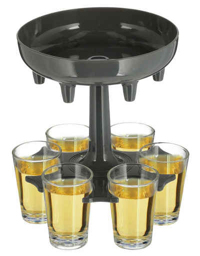 Spetebo Schnapsglas Schnapsspender und Halter mit 6 Gläsern - 13 x 12, Kunststoff, Glas, Shot Likör Spender mit Schnaps Gläsern