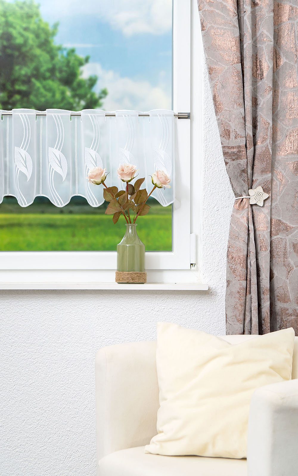 Plauener Spitze® Scheibengardine Blatt (1 St), transparent, HxB 30x48.9cm günstig online kaufen