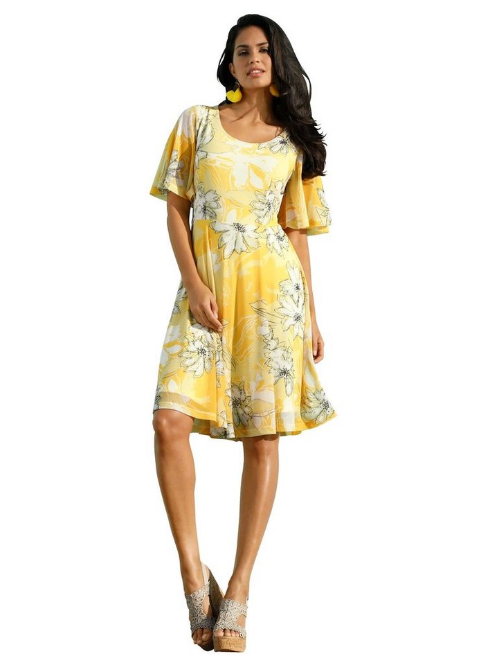 Amy Vermont Kleid aus Mesh-Qualität mit floralem Druck in gelb