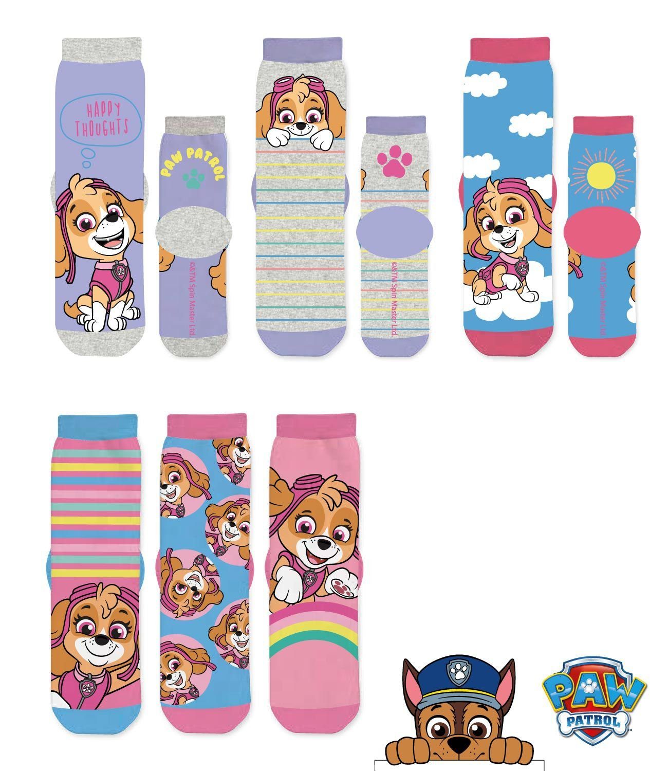 PAW PATROL Feinsocken PAW PATROL 6 Paar Mädchen Socken Kniestrümpfe Kindersocken Strümpfe 6x Mädchenstrümpfe Gr.23/26 27/30 31/34