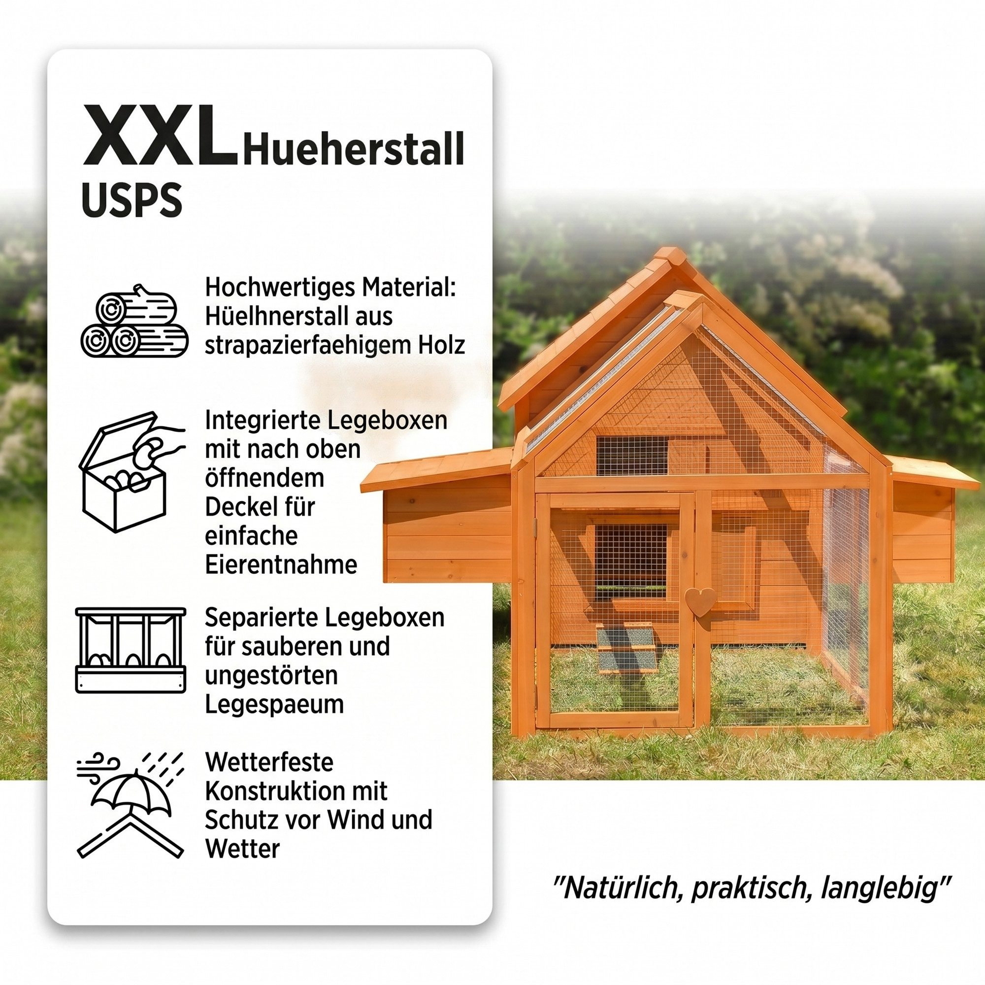 Mucola Hühnerstall Hühnerstall Hühnerhaus Stall Kleintier Hase Gehege, Front- und Rückseitenausgang