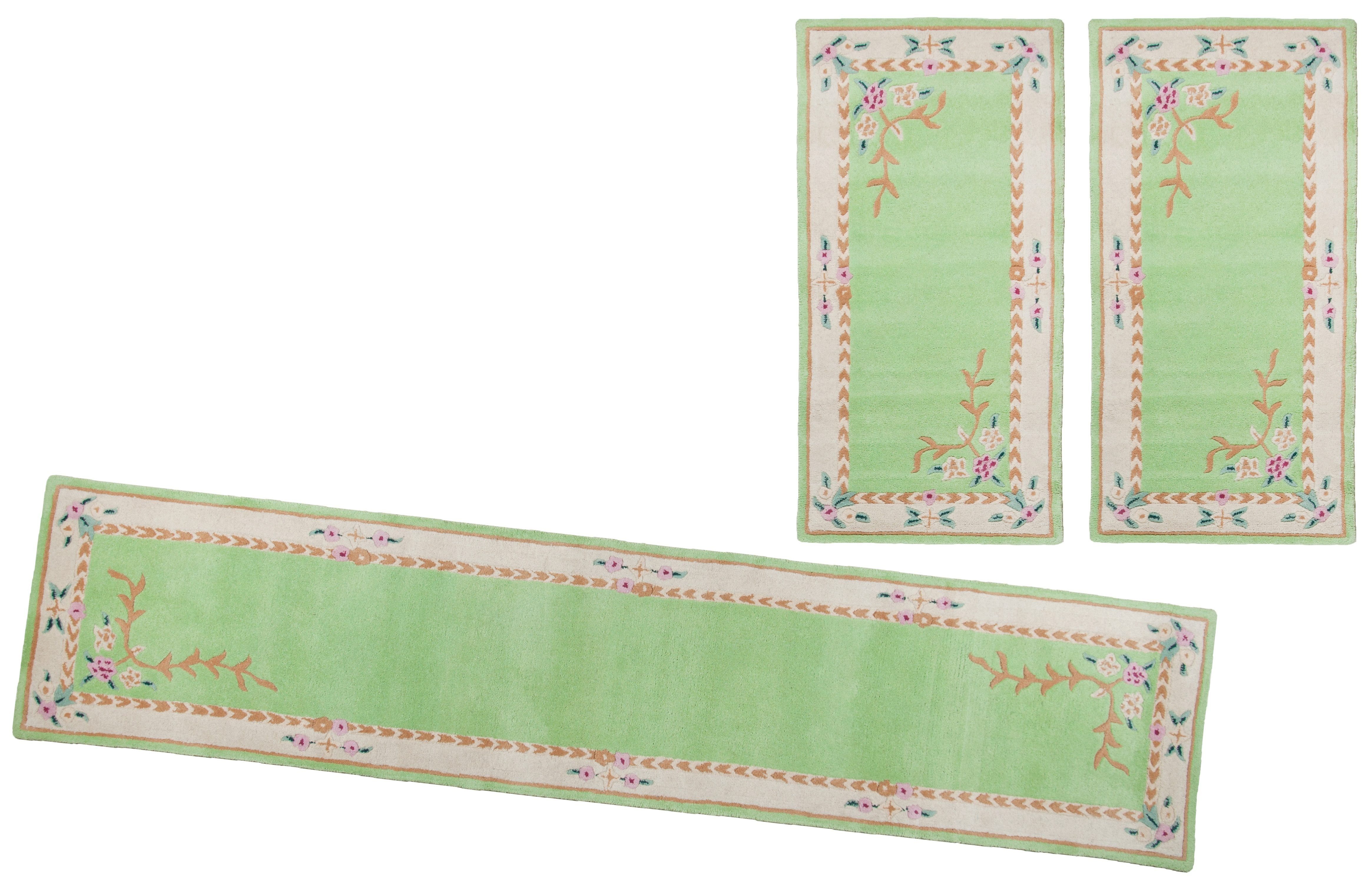 THEKO Bettumrandung Lifou, Höhe 14 mm, (3-tlg), Läufer-Set, Kurzflor, reine Schurwolle, handgewebt, mit Bordüre