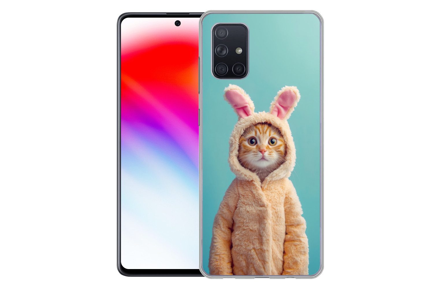 MuchoWow Handyhülle für Samsung Galaxy A51 Osterhase - Katze - Kostüm, Smartphone-Bumper, Print, Handy Schutzhülle Dünn