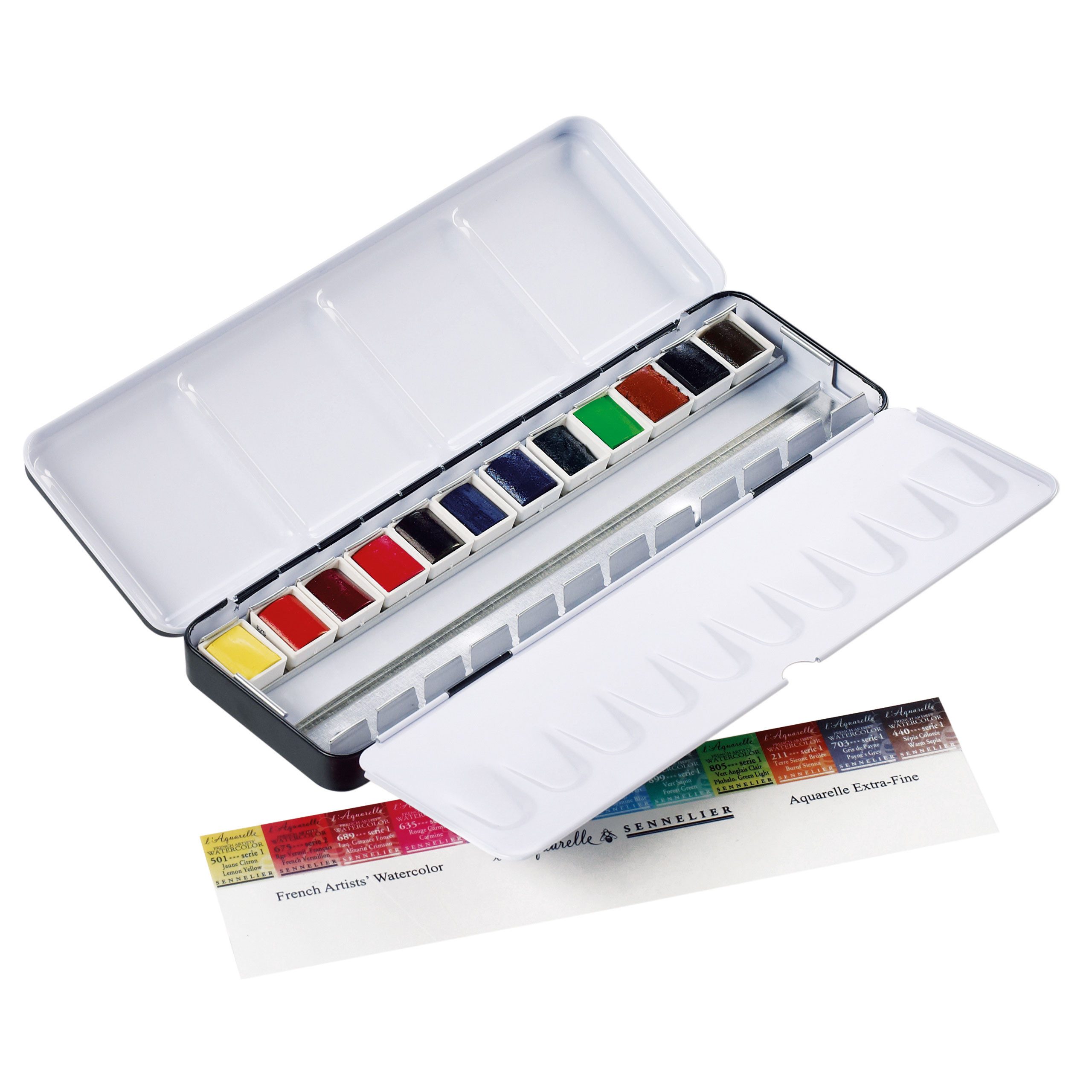 SENNELIER Aquarellfarbe Aquarellfarbe - Set mit 12 halben Naepfchen N131613 Metallkasten