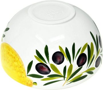 Lashuma Salatschüssel Zitrone Olive, Keramik, (1-tlg), Große Backschüssel handbemalt Ø 26 cm
