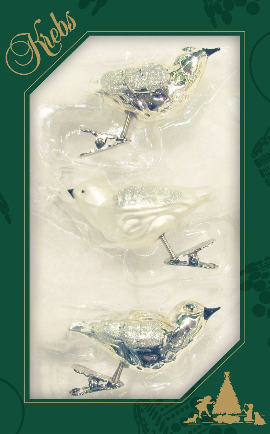 Krebs Glas Lauscha Weihnachtsbaumklammer CBK90661, Weihnachtsdeko, Christbaumschmuck (3-tlg), Vogel auf Clip