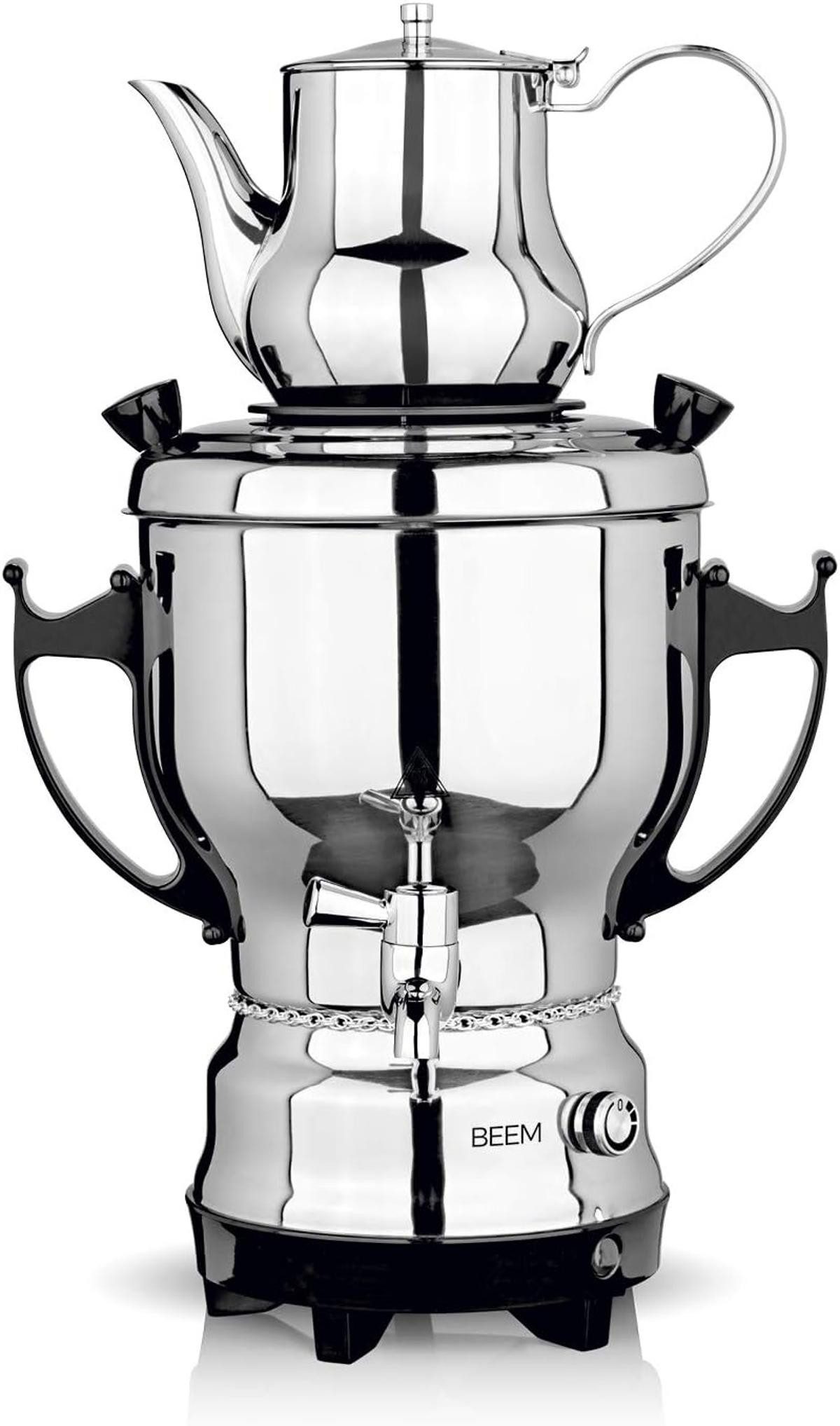 BEEM Samowar BEEM TEA-CLASSIC Samowar 3L Edelstahl Schwarz, mit 1 L Teekanne