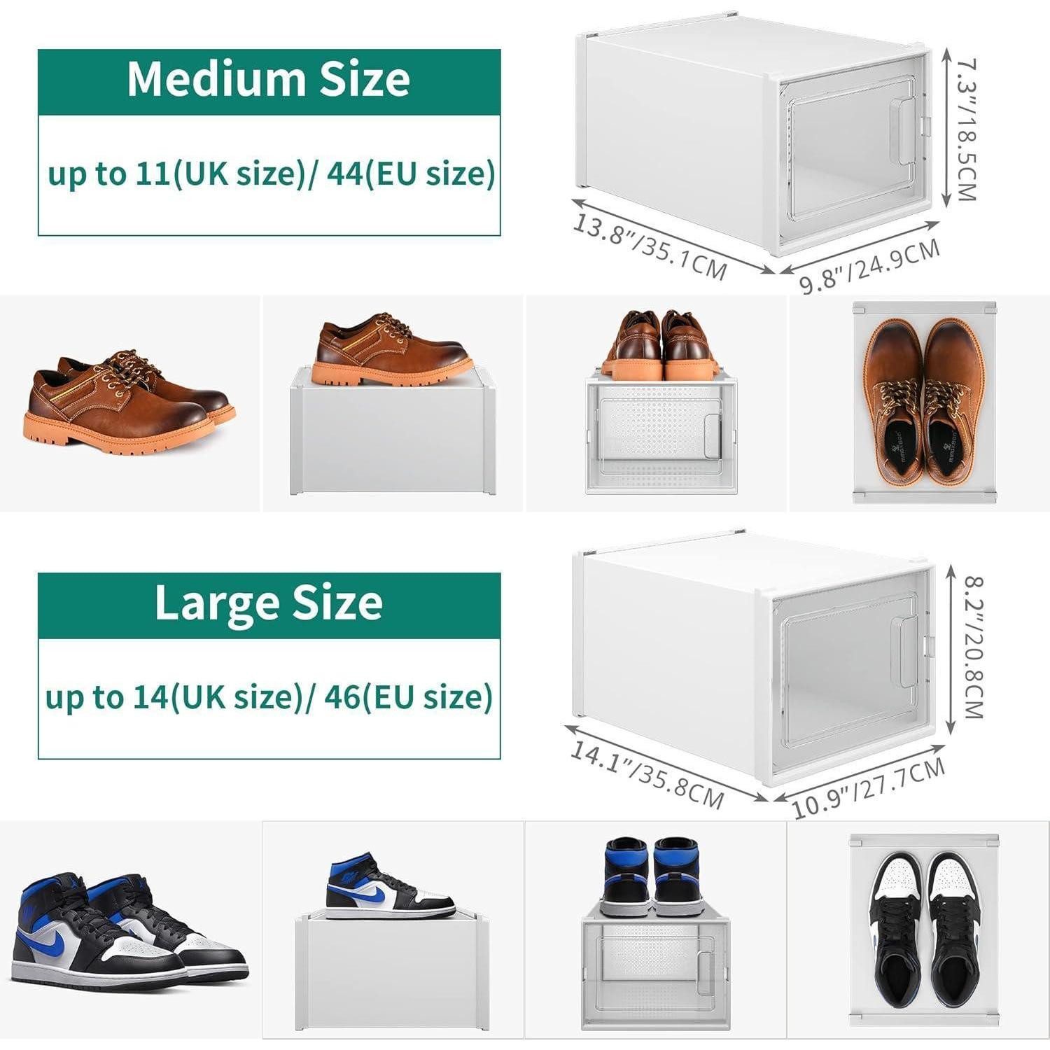 YITAHOME Schuhbox Schuhboxen 6er Set stapelbar transparent belüftet Größe 46