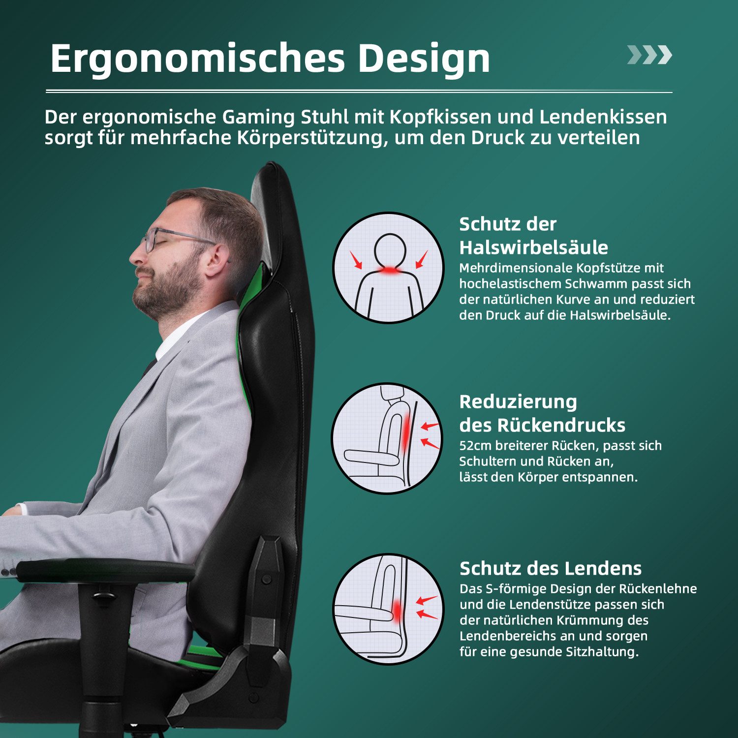 Hiazurm Gaming-Stuhl Ergonomischer Gaming Stuhl mit Gepolstertem Sitz (Vers günstig online kaufen