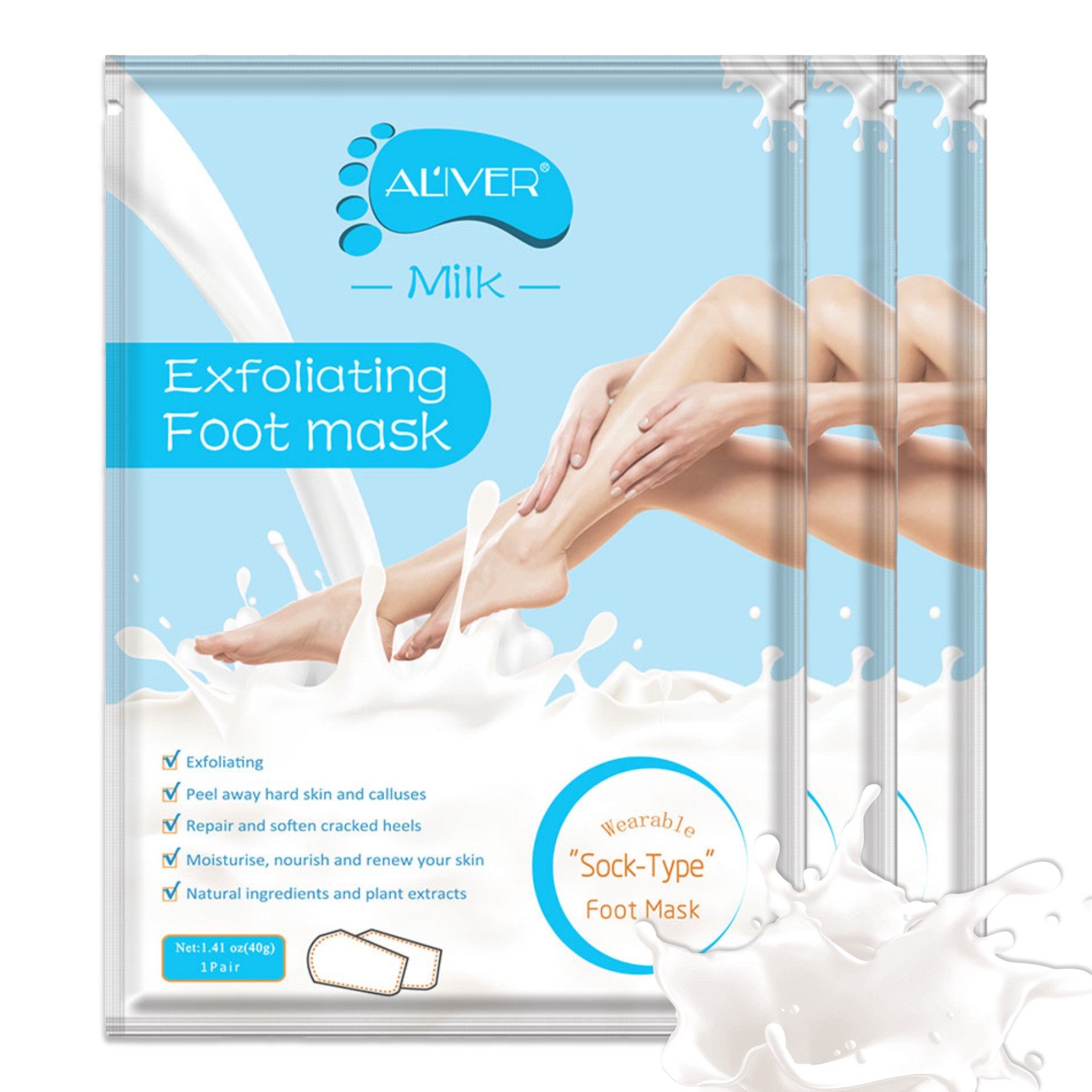 ALIVER Fußmaske Fußpflege Anti Hornhaut Socken Milk Soft Aliver, 3-tlg.