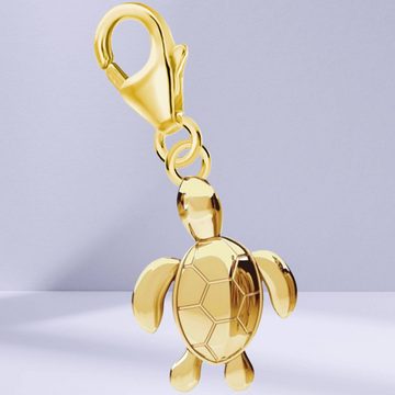 Goldene Hufeisen Charm-Einhänger Schildkröte Charm Anhänger 925 Sterling Silber Gelbgold vergoldet, Charm Silberschmuck für Damen