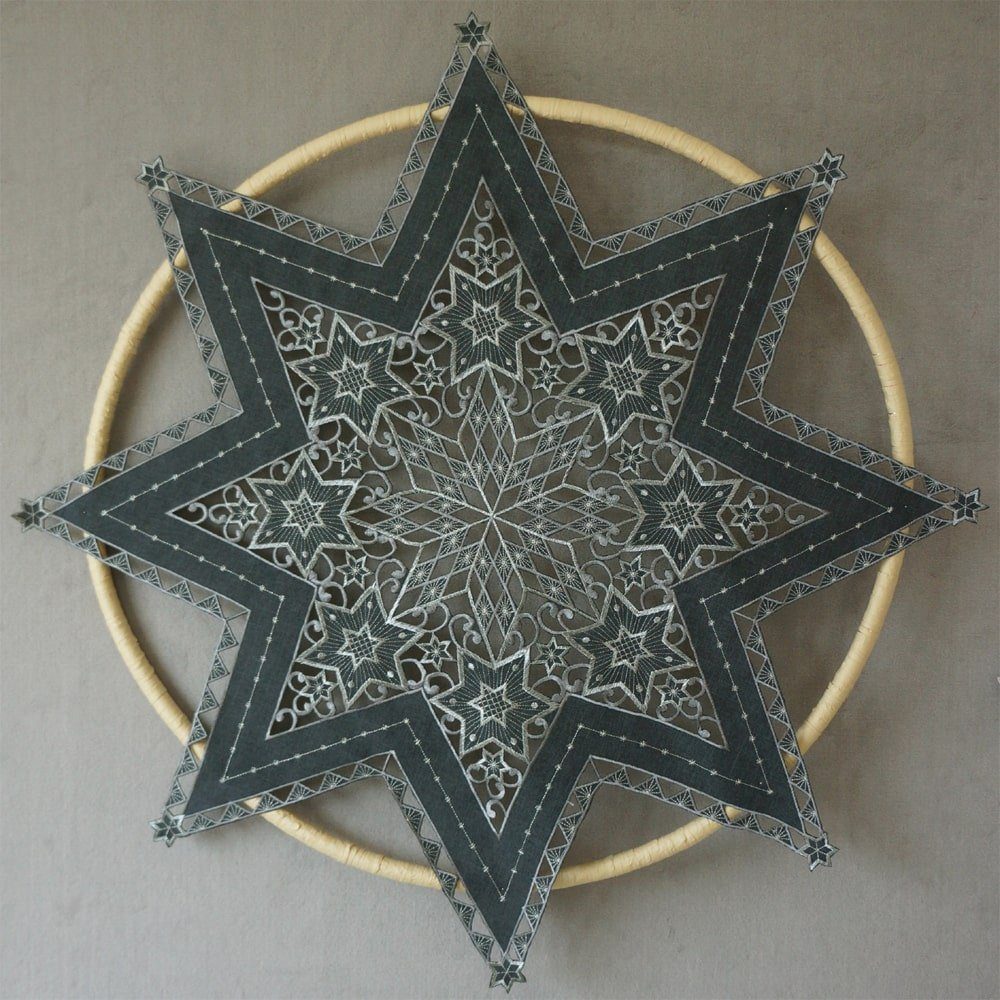 matches21 HOME & HOBBY Tischdecke Tischdecke SELINA Stern Cutout Stick dunkelgrau Polyester Ø 85 cm (1-tlg), Pflegeleicht & waschbar bei 30 °C