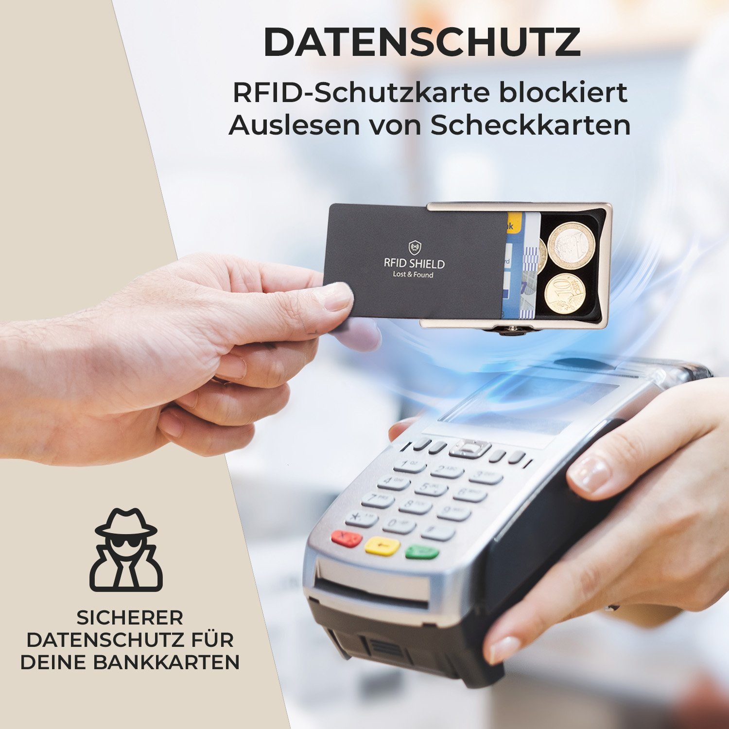 RFID-Schutz Damen Bankkarten Geldscheine ZNAP (Set), Slimpuro Schwarz Münzen Nickel Portemonnaie Wallet Herren Geldbörse /