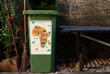 MuchoWow Wandsticker Weltkarte Kinder - Afrika - Orange (1 St), Mülleimer-aufkleber, Mülltonne, Sticker, Container, Abfalbehälter