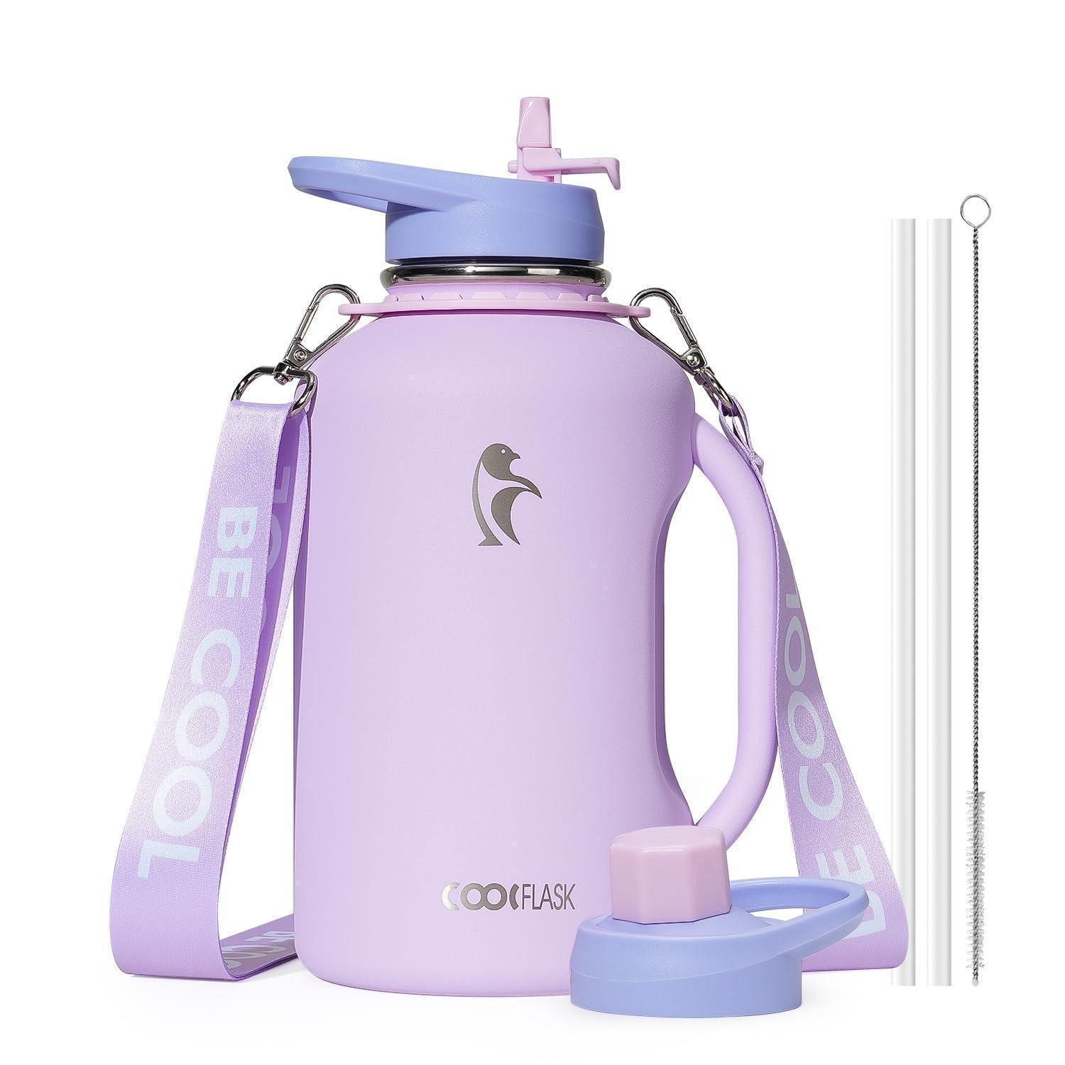 LuxusKollektion Thermoflasche Wasserflasche 1893ml Lavendel mit Griff und Riemen