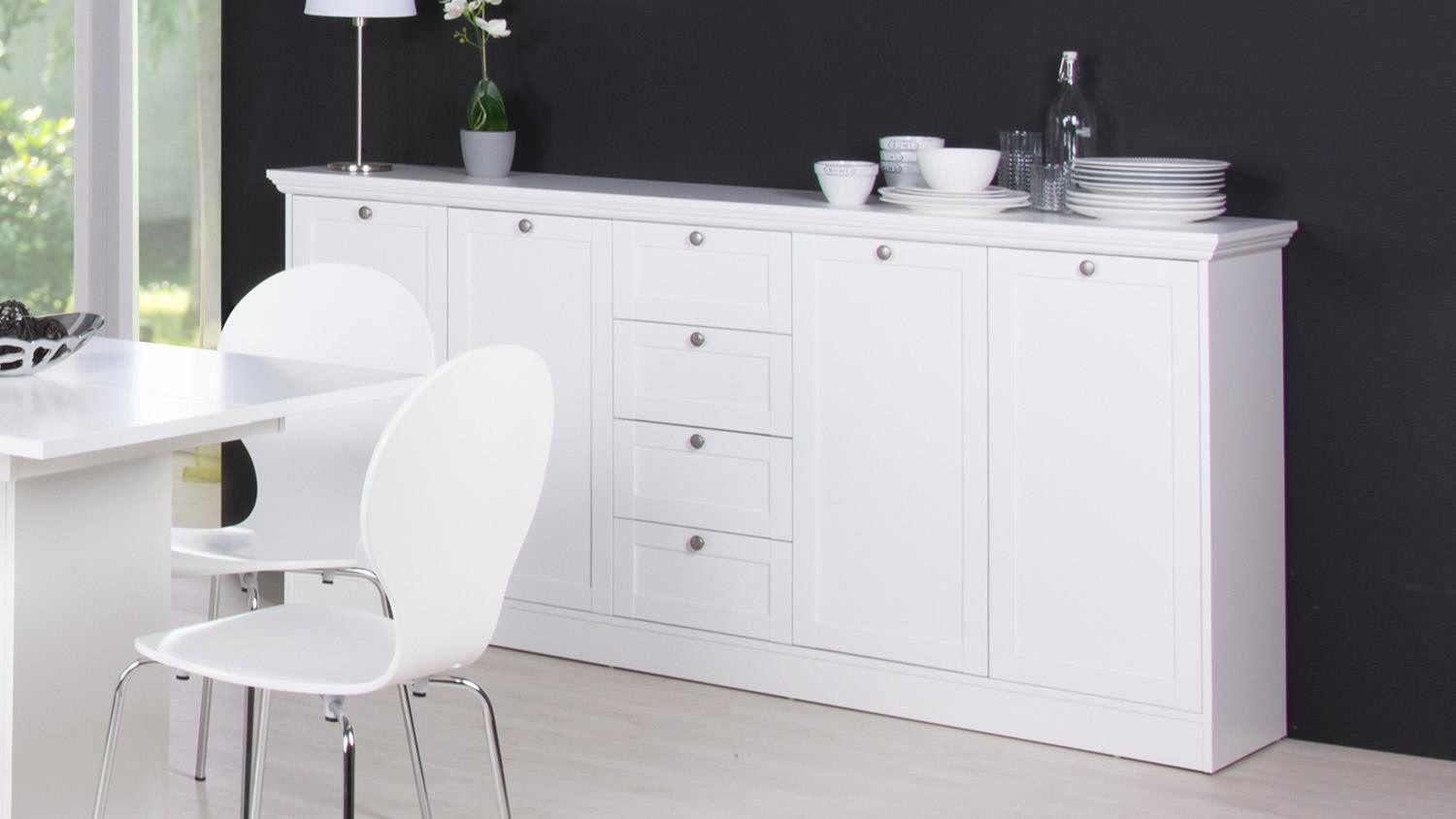 Finori Sideboard Sideboard Landwood weiß mit 4 Schubkästen Landhausstil 200 günstig online kaufen