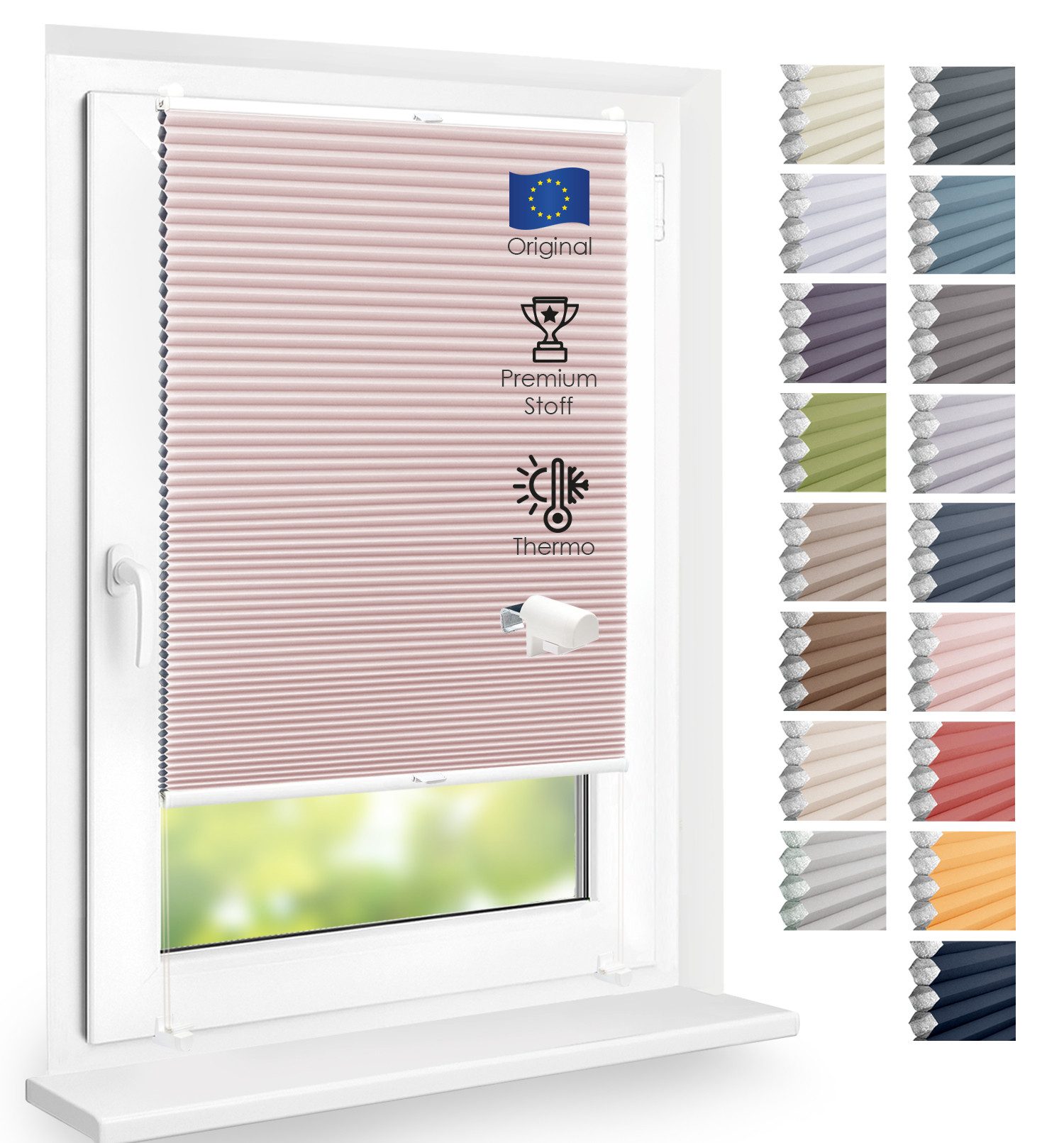 DomDeco Wabenplissee Thermo Plissee ohne Bohren - Hitzeschutz, Verdunkelung, verspannt, abdunkelnd, Klemmfix, stufenlos, kälteschutz, modernes Fensterplissee