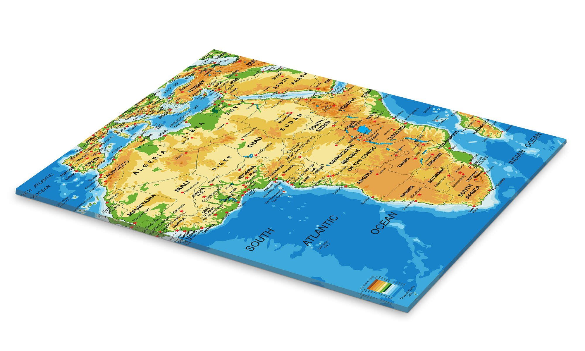 Posterlounge Wandbild Afrika - Topografische Karte (Englisch) I, Editors Choice, erhältlich als Poster, Leinwandbild, Wandsticker oder Acrylglasbild