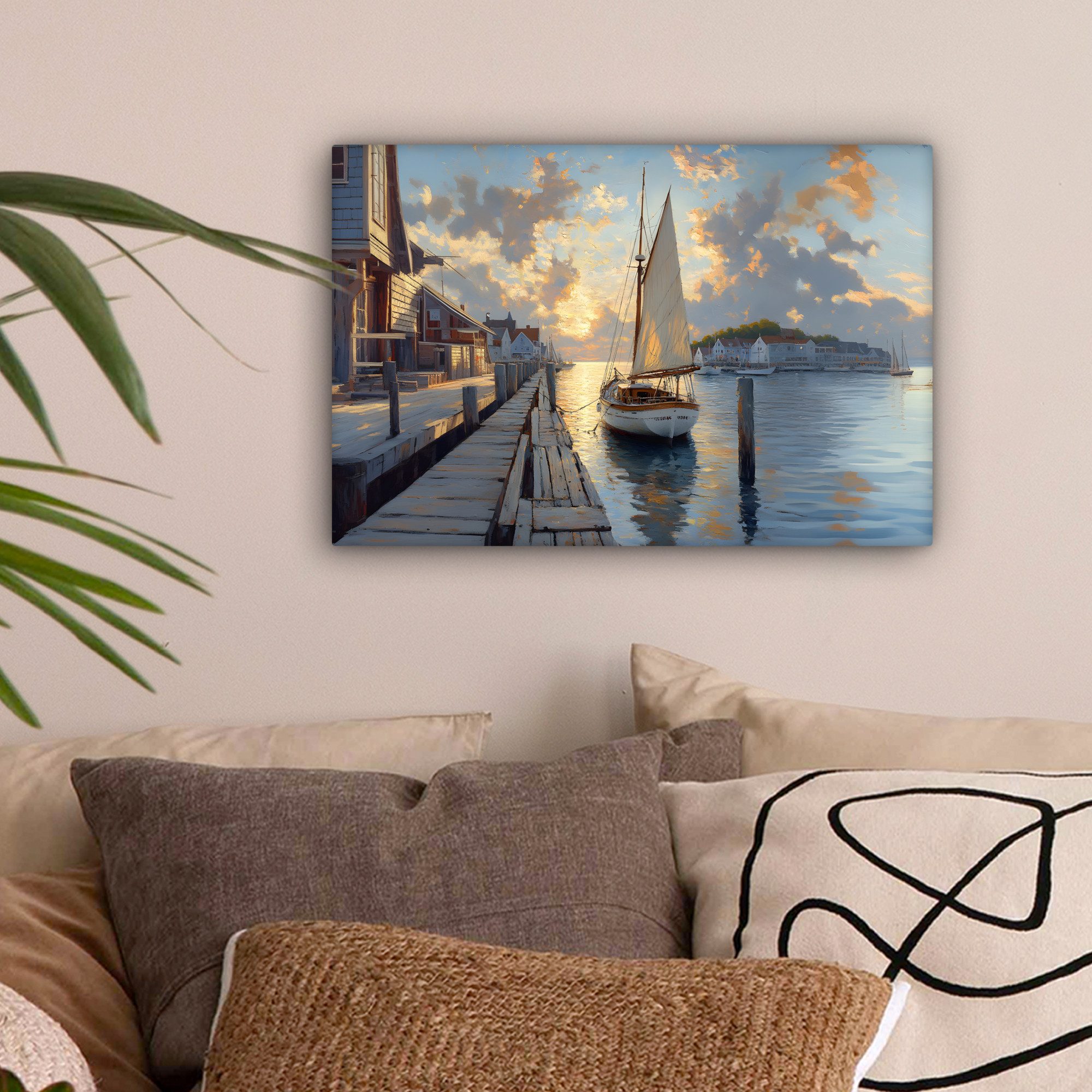 OneMillionCanvasses® Leinwandbild Segelboot - Sonne - Pier - Holz, Fotodruc günstig online kaufen