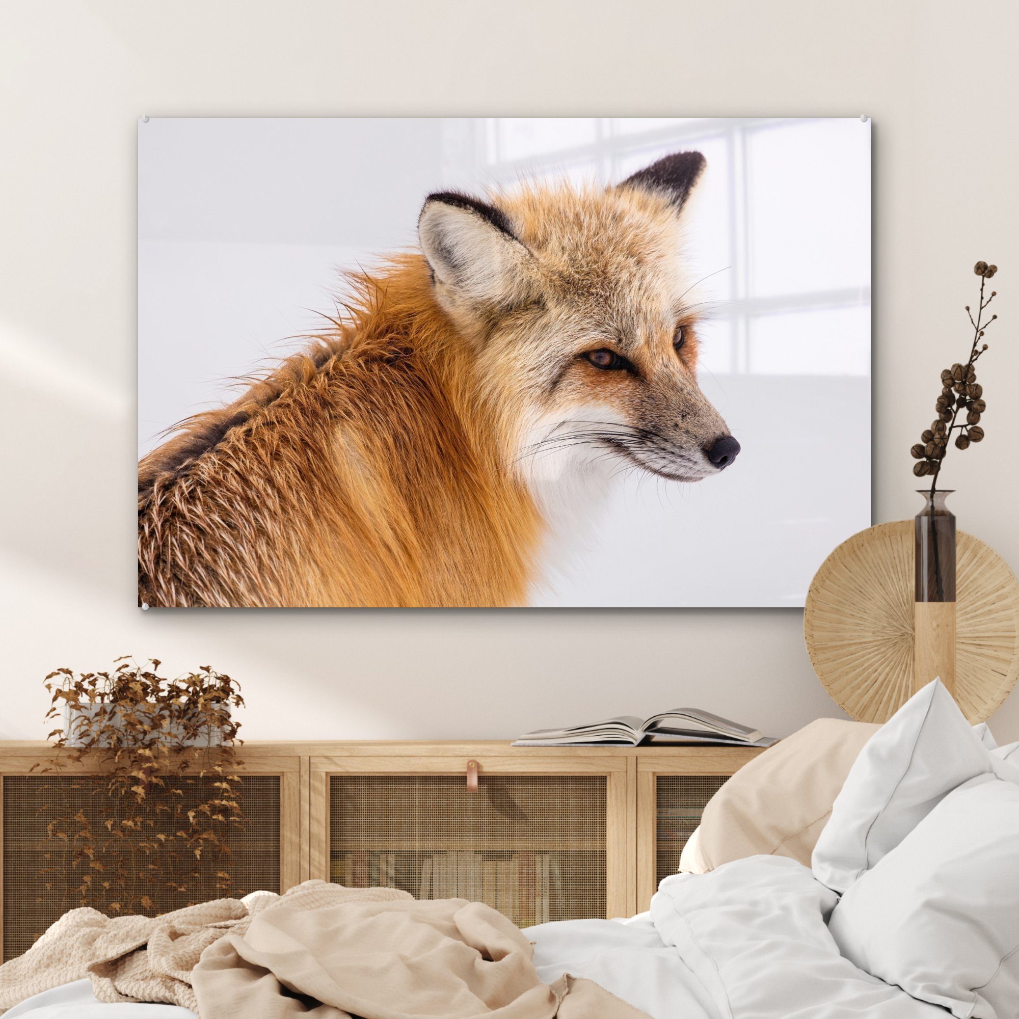 MuchoWow Acrylglasbild Fuchs - - Schlafzimmer St), & Orange, Wohnzimmer (1 Weiß Acrylglasbilder