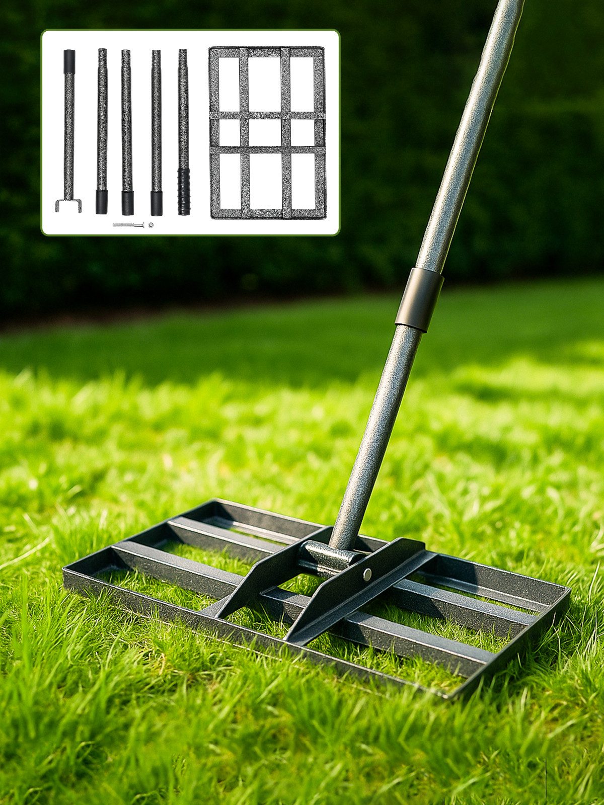 Youyijia Rasenrechen Rasennivellierrechen mit Stiel, Lawn Leveling Rake für Garten