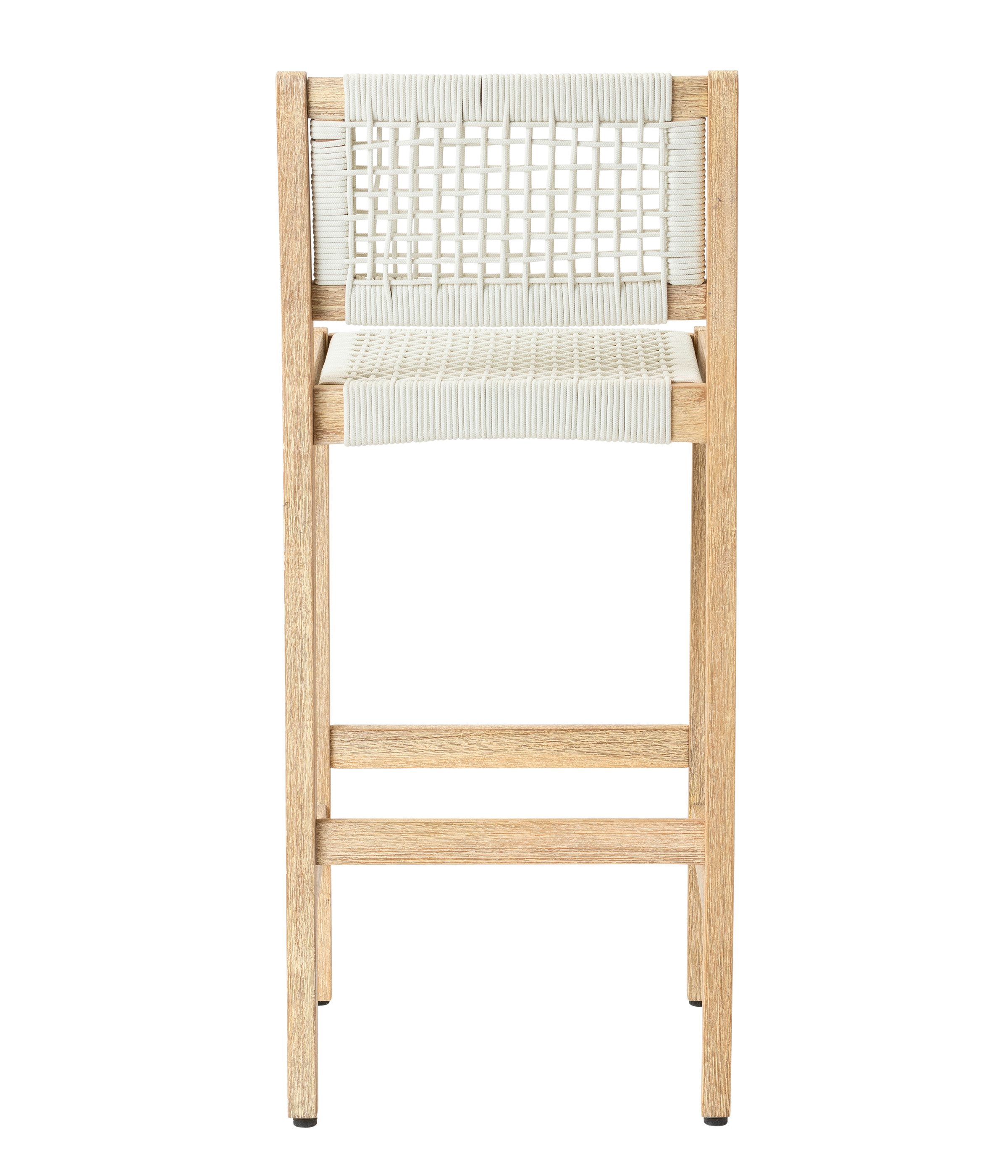 Dehner Gartenstuhl Barstuhl Mauritius, für Stehtische, 39 x 52.5 x 107 cm, Akazie, Sitzfläche und Lehne aus Rope, edles Teak-Finish, sehr stabil