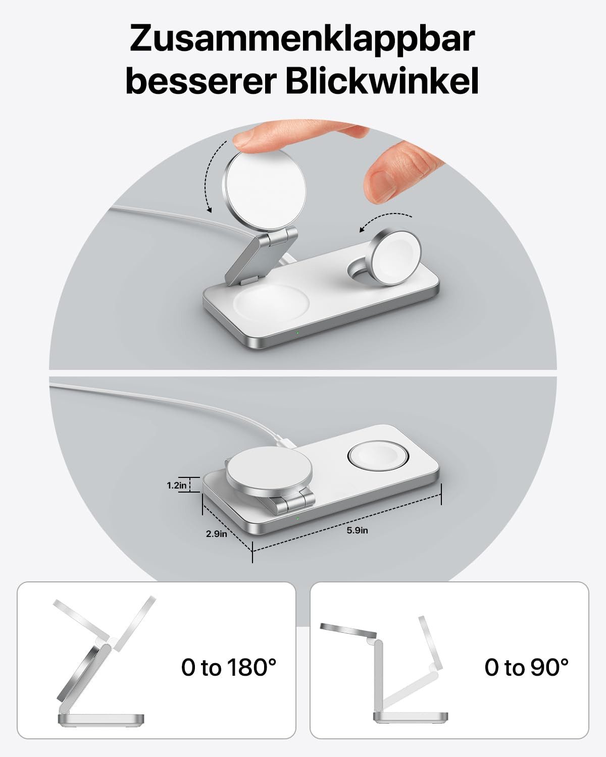AIBISTAR 3 in 1 Ladestation für Apple Watch iPhone, MagSafe kompatibel, Faltbar Induktions-Ladegerät (3000 mA, Wireless Charger,für iPhone 12-16,Apple Watch Ser – Bild 3 von 5