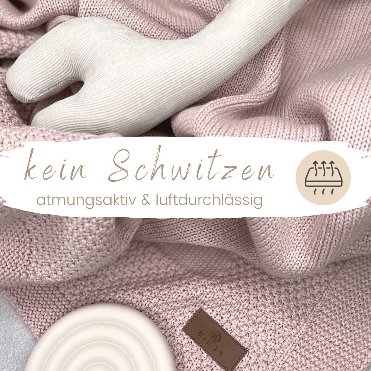 Babydecke DIKOS® Kuscheldecke Bordüre *100%* Bio Baumwolle, Geschenk zur Geburt, DIKOS, Strickdecke 75×100, Baby Erstausstattung Neugeborene, Babygeschenk – Bild 5 von 5
