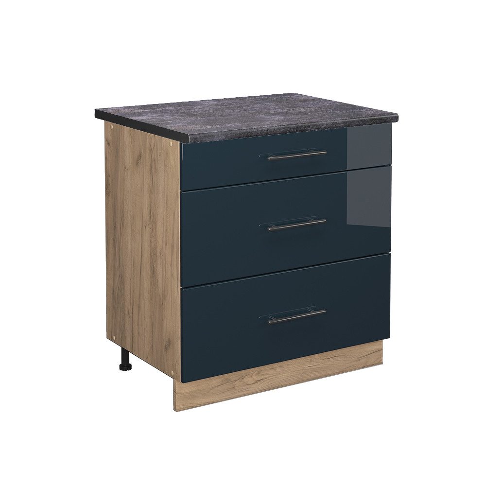 Vicco Unterschrank Fame-Line, Dunkelblau Hochglanz/Goldkraft Eiche, günstig online kaufen