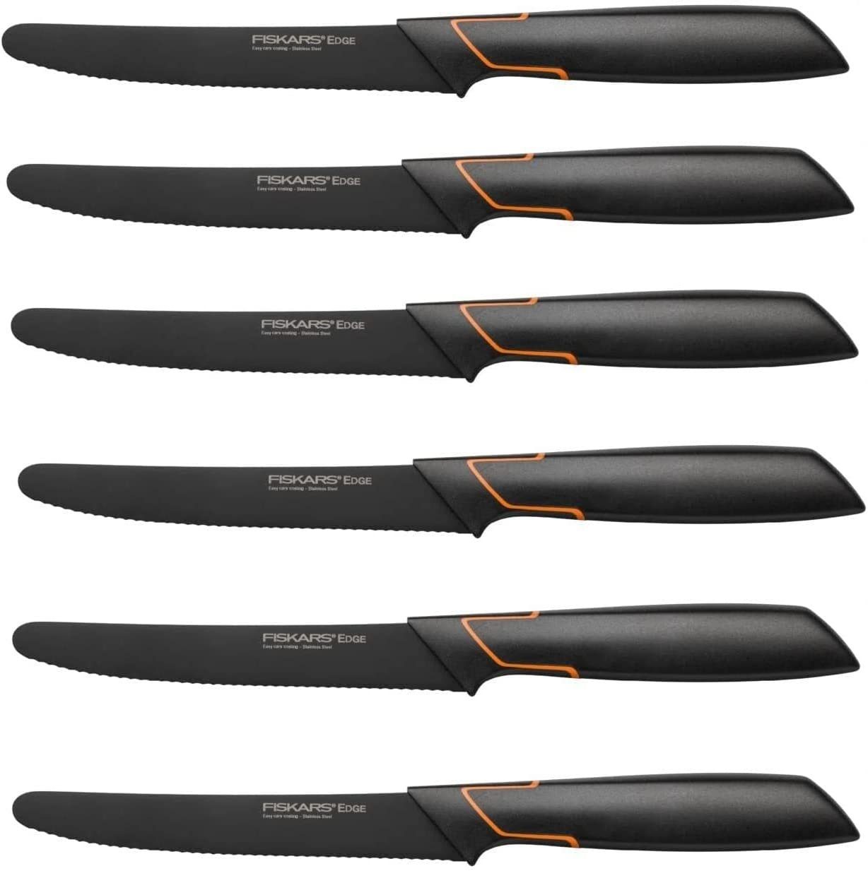 Fiskars Besteck-Set Fiskars 6 Stück Tomatenmesser Edge mit Wellenschliff rostfrei,Schwarz