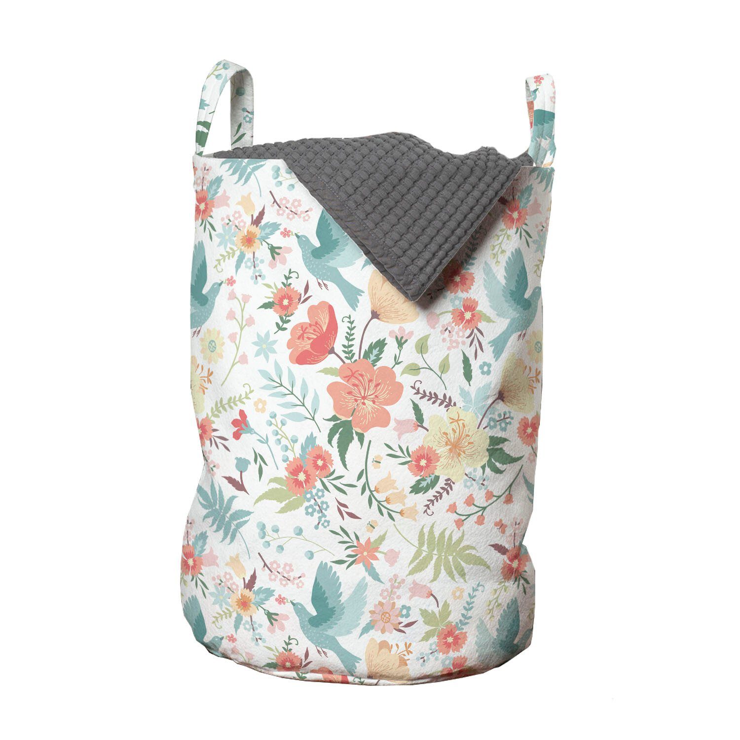 Abakuhaus Wäschesäckchen Wäschekorb mit Griffen Kordelzugverschluss für Waschsalons, Vögel Tauben mit Blumen