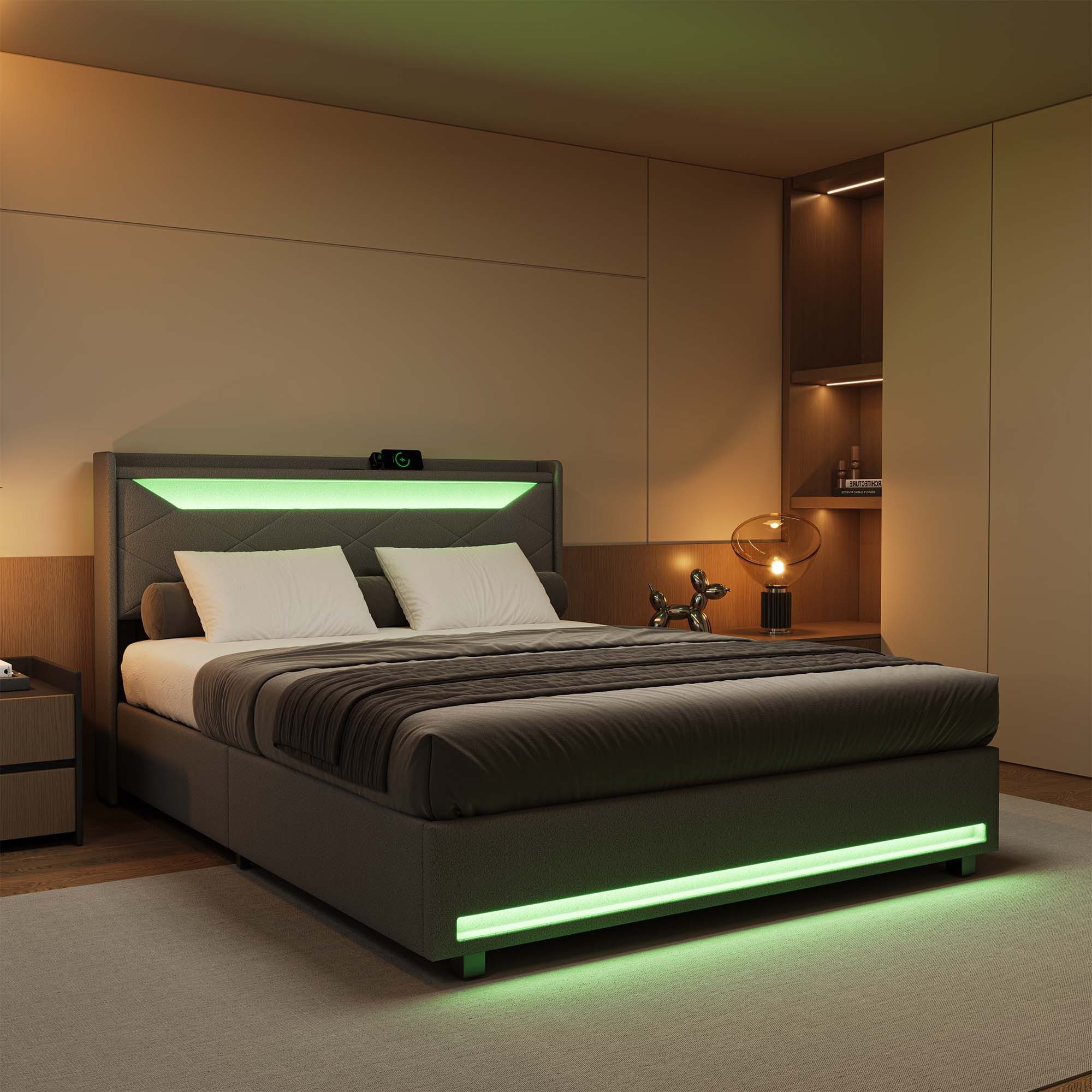 PXloue Polsterbett LED hydraulisches Doppelbett, Stauraumbett,mit Lattenros günstig online kaufen