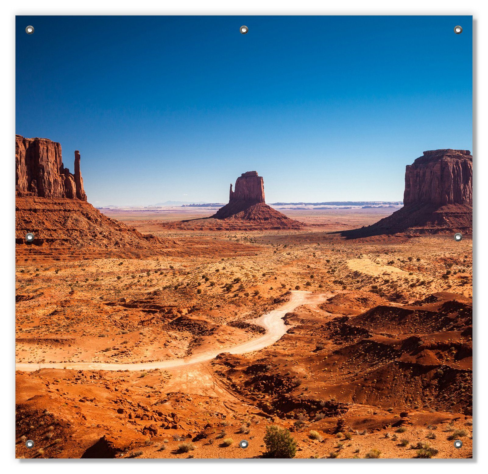 Sonnenschutz Monument Valley unter blauem Himmel, Wallario, blickdicht, mit Saugnäpfen, wiederablösbar und wiederverwendbar