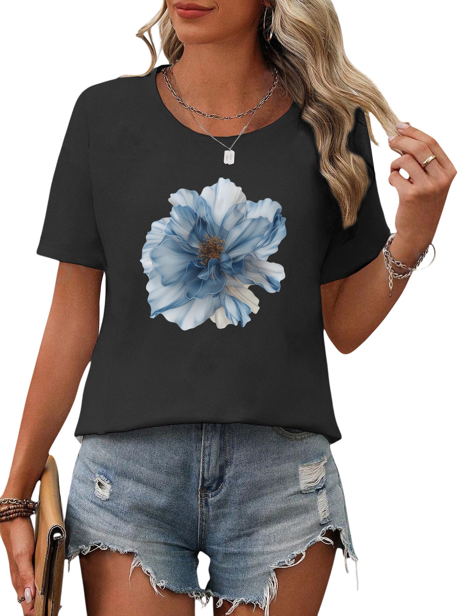 PYL Rundhalsshirt Damen Bequemes Sommer Kurzarmbluse günstig online kaufen