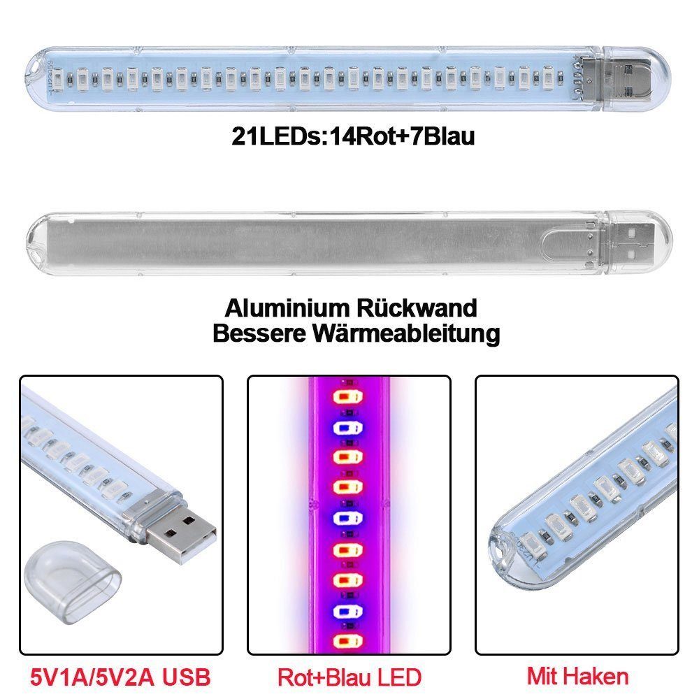 Sunicol Pflanzenlampe LED LED-Pflanzenwachstumsleuchte für USB,5V, USB-Kabel, Lichtleiste, Blau Wachsen Spektrum, Rot mit Pflanze Zimmerpflanzen