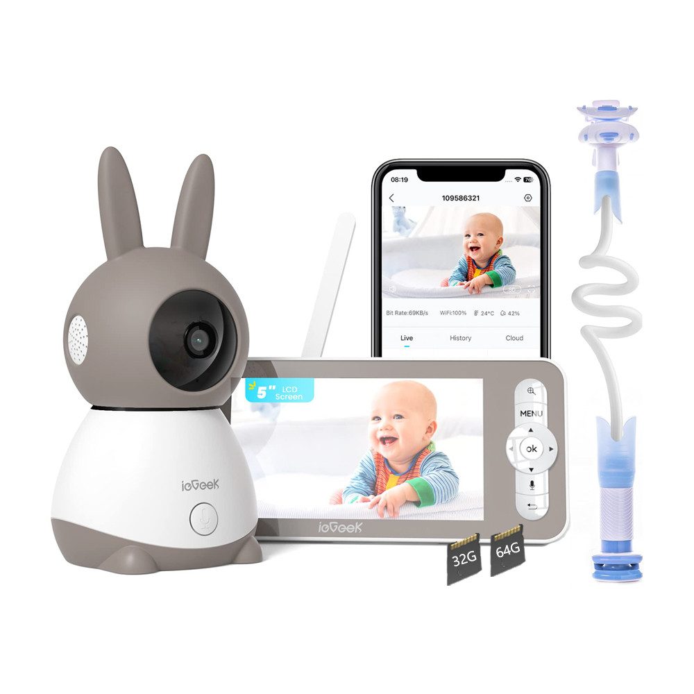 Video-Babyphone Babyphone mit 2 Kameras 2K & 4X Zoom 5" HD WLAN Video Babyfon mit App