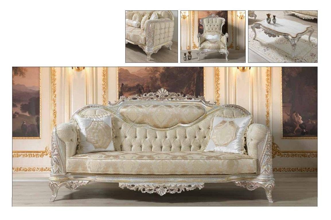 JVmoebel Wohnzimmer-Set Sofas Sitzer 3+1 Barock Barock Sessel Couchtisch Sofagarnitur Stoff