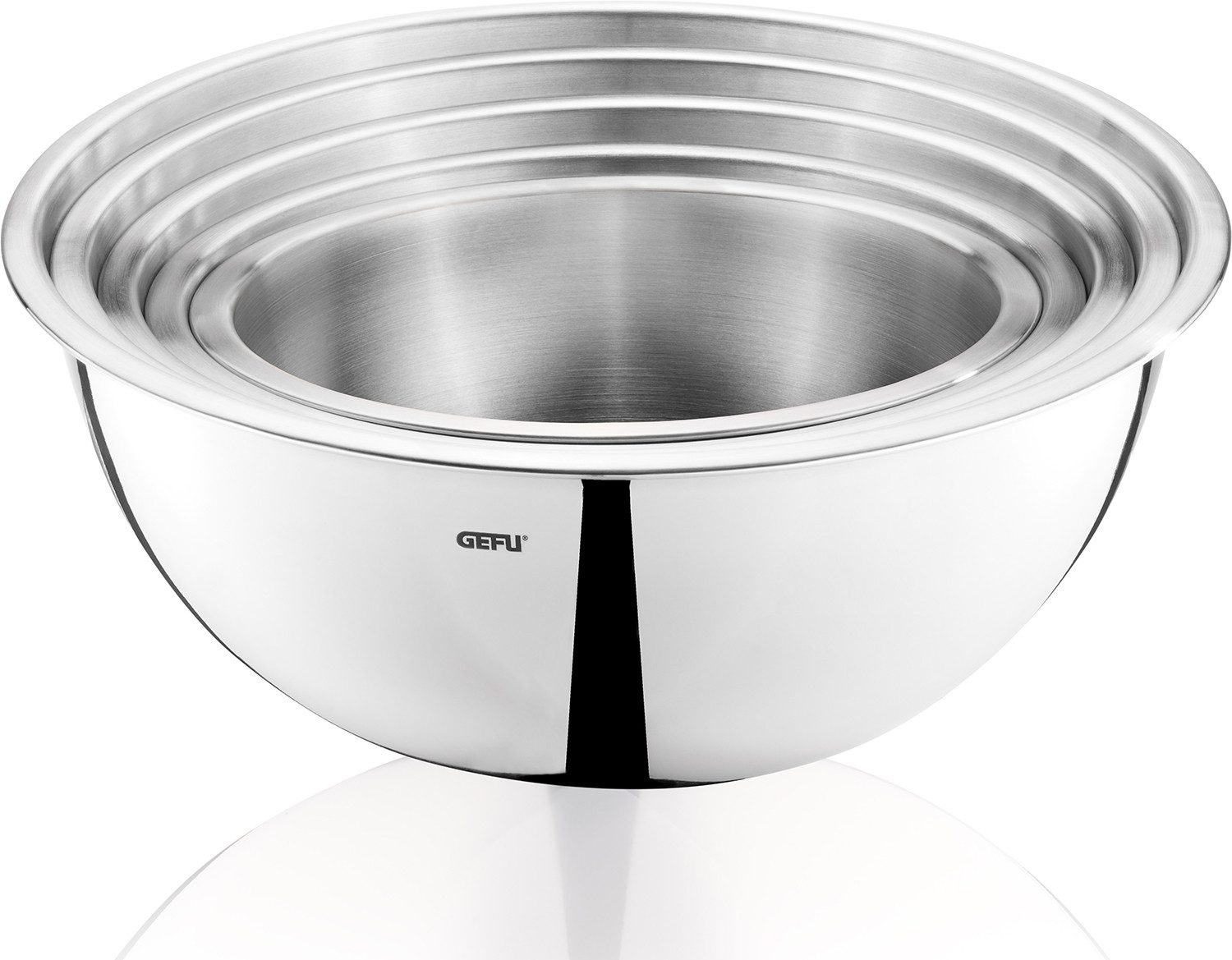 GEFU Rührschüssel Edelstahlschüssel-Set, 5-teilig Schüssel-Set, Edelstahl, (Set, 5-tlg), stapelbar, praktischer Schüttrand für tropffreies Ausgießen