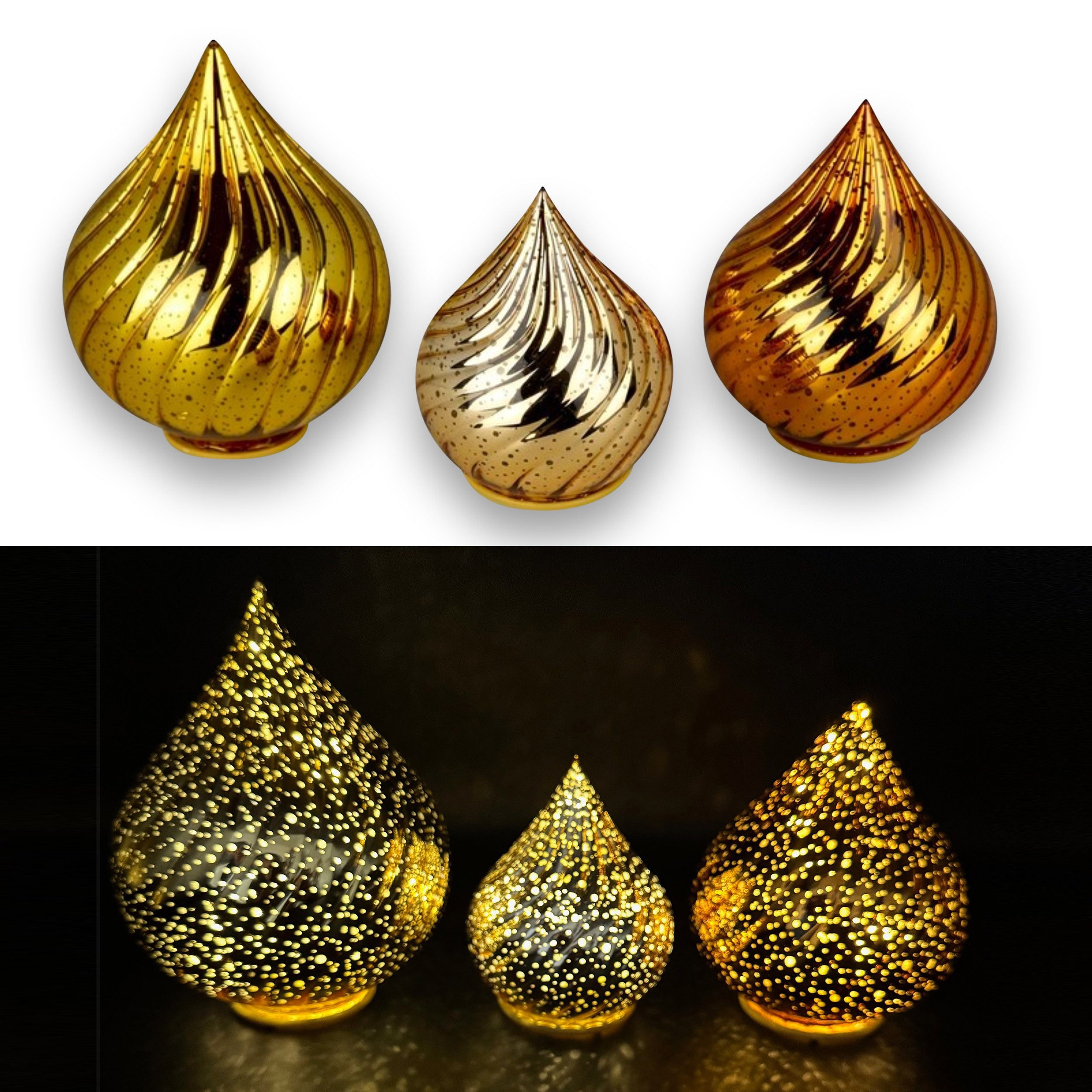 Online-Fuchs LED Dekolicht - 3 Glastropfen mit LED-Lichterkette, Funkeleffe günstig online kaufen