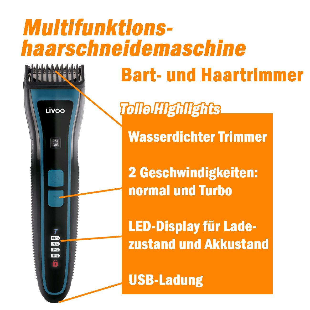 Bartschneider Akku LIVOO Haarschneidemaschine LIVOO Haarschneider Elektrorasierer