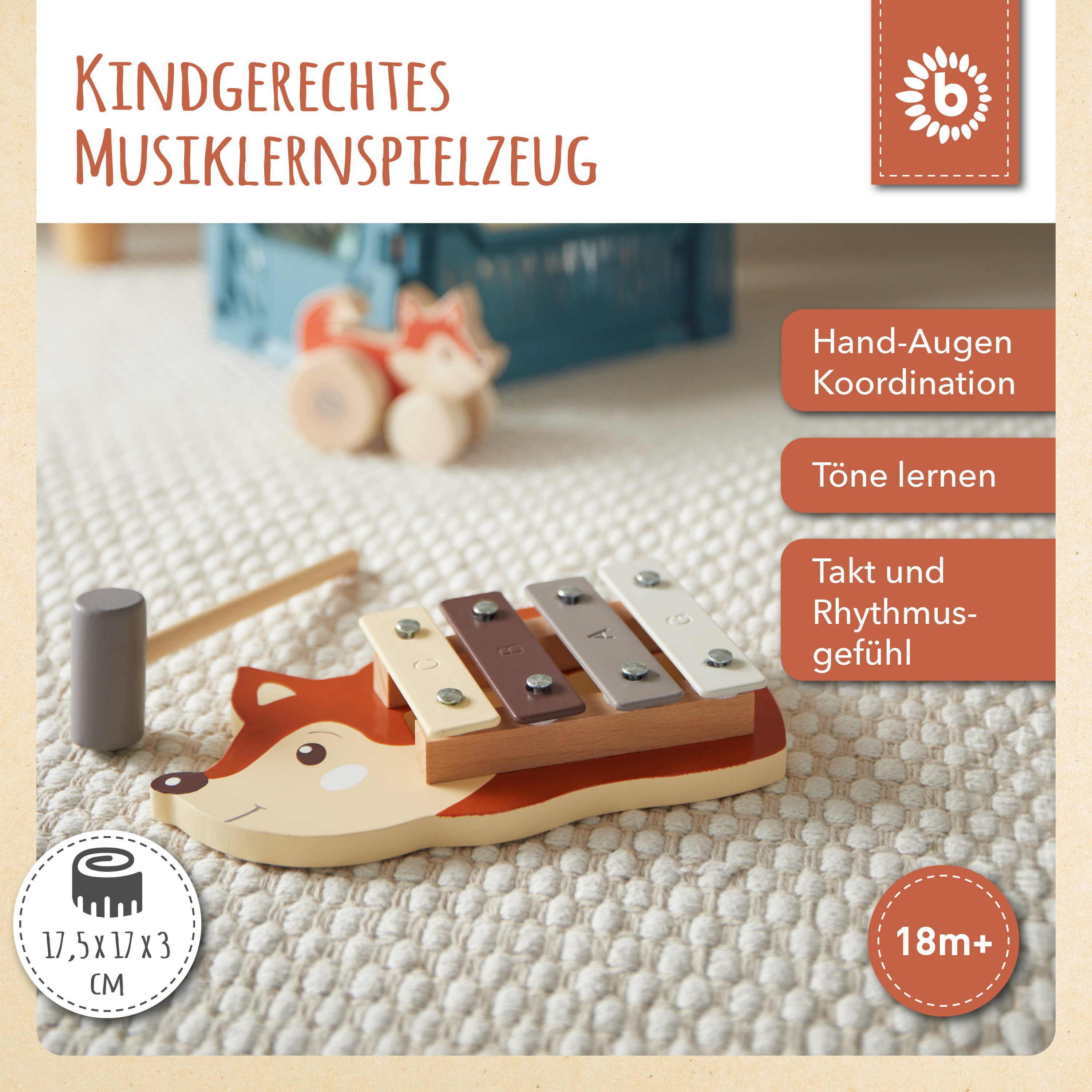 BIECO Spielzeug-Musikinstrument Mini Xylophon Baby Fuchs Kinder Spielzeug Glockenspiel für ab 1 Jahr