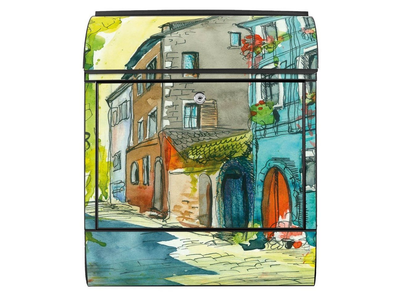 Thumbnail - banjado Wandbriefkasten Stahl Historischer Stadtkern (Wandbriefkasten witterungsbeständig, pulverbeschichtet, mit Zeitun...