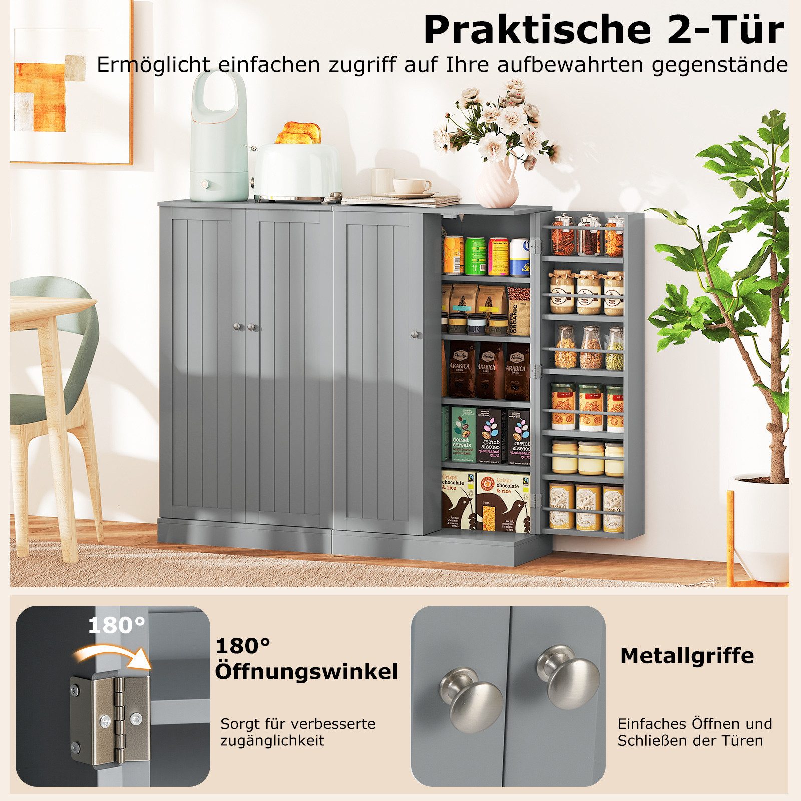 COSTWAY Mehrzweckschrank Küchenschrank mit 6 verstellbaren Einlegeböden