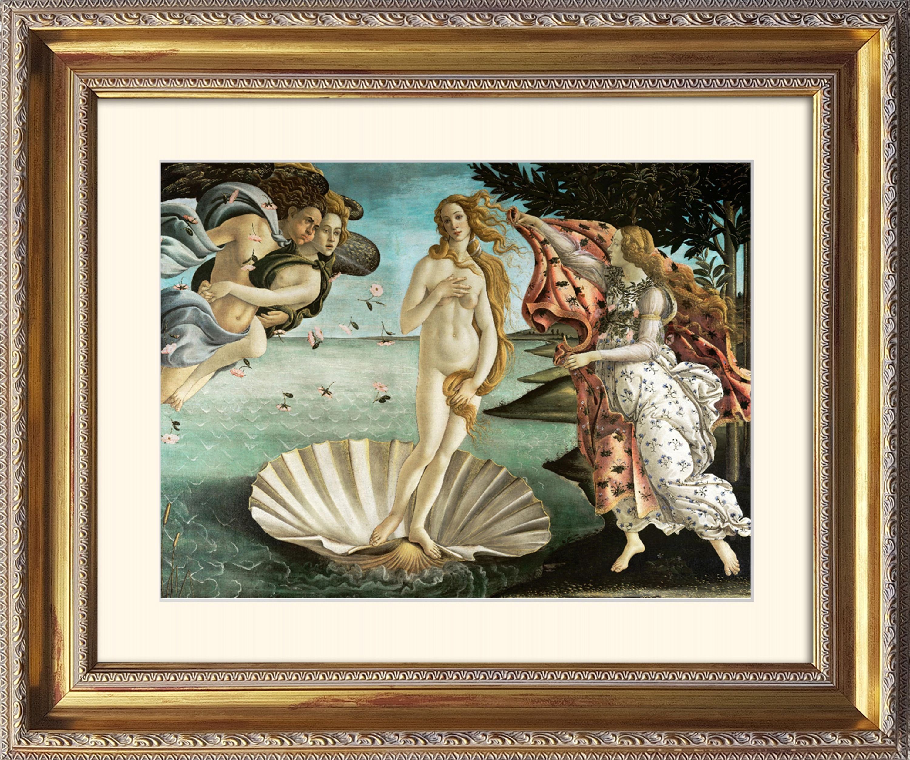 artissimo Bild mit Rahmen Boticelli Bild mit Barock-Rahmen / Poster gerahmt 63x53cm / Wandbild, Boticelli: Die Geburt der Venus